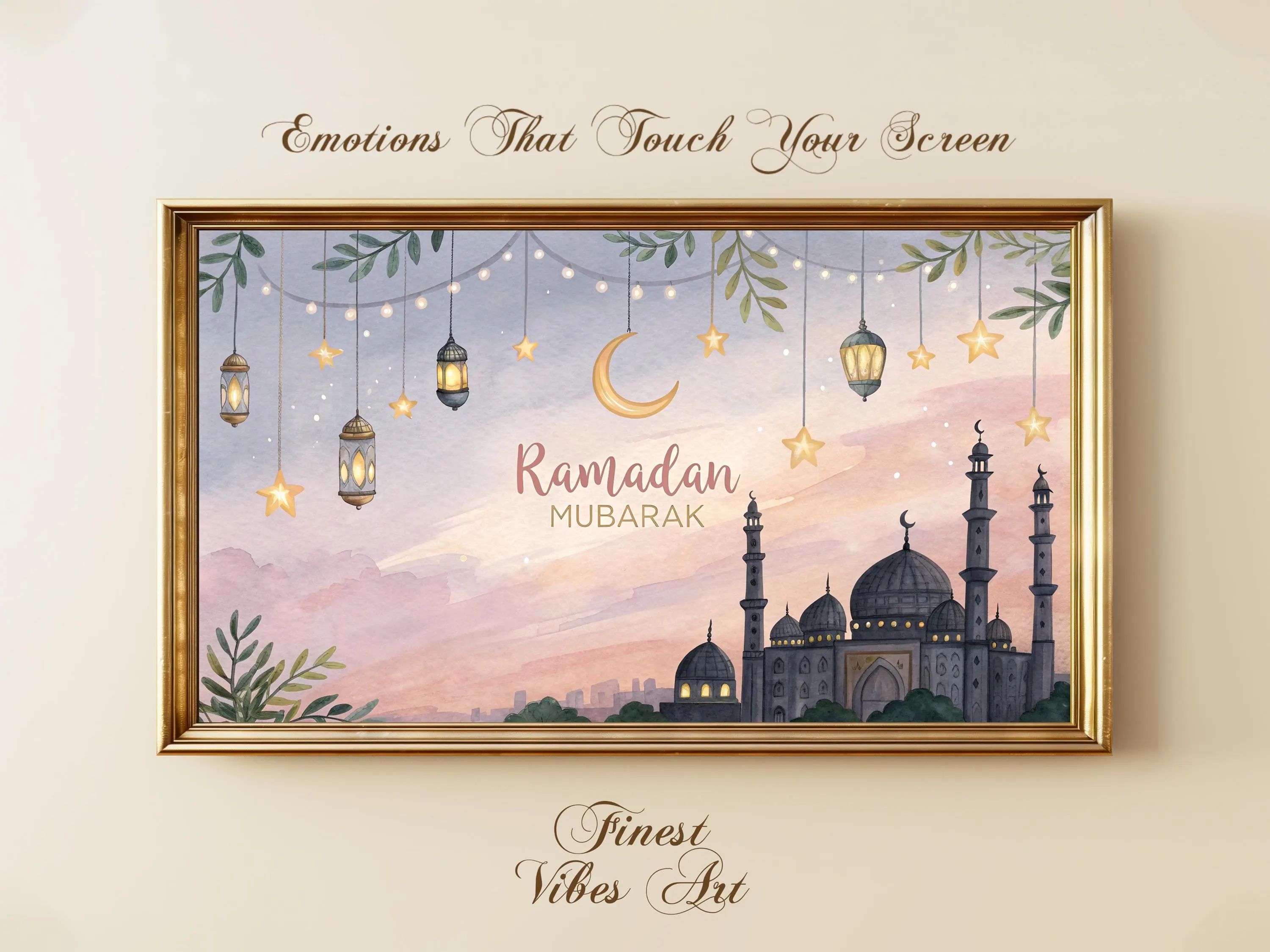 Ramadan Mubarak Art, Islamic Mosque Lantern Crescent Moon Display (Digital Download)