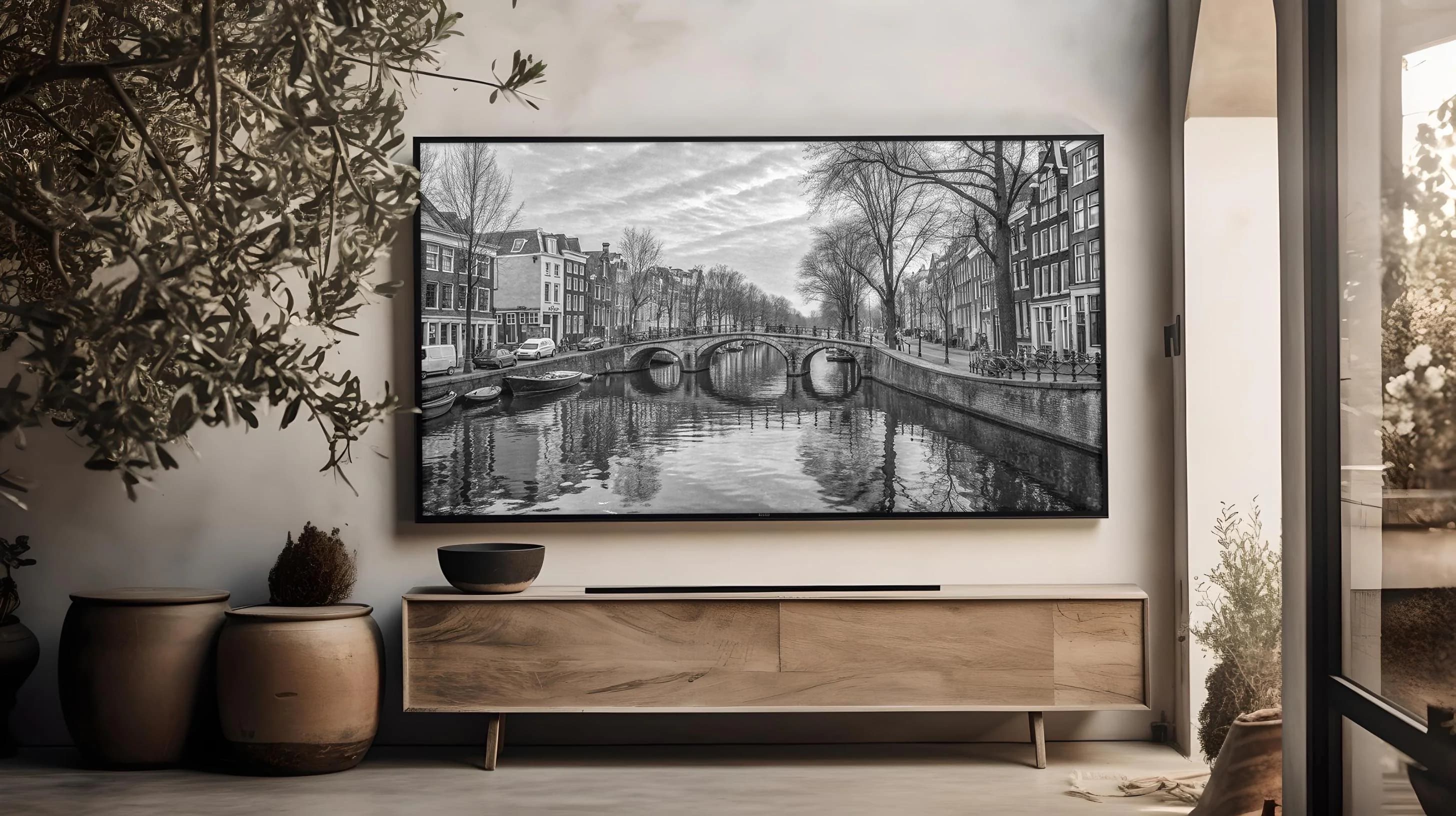 Black & White Amsterdam Canal Bridge Art, Vintage European Cityscape Print, Dutch Architecture - image 5