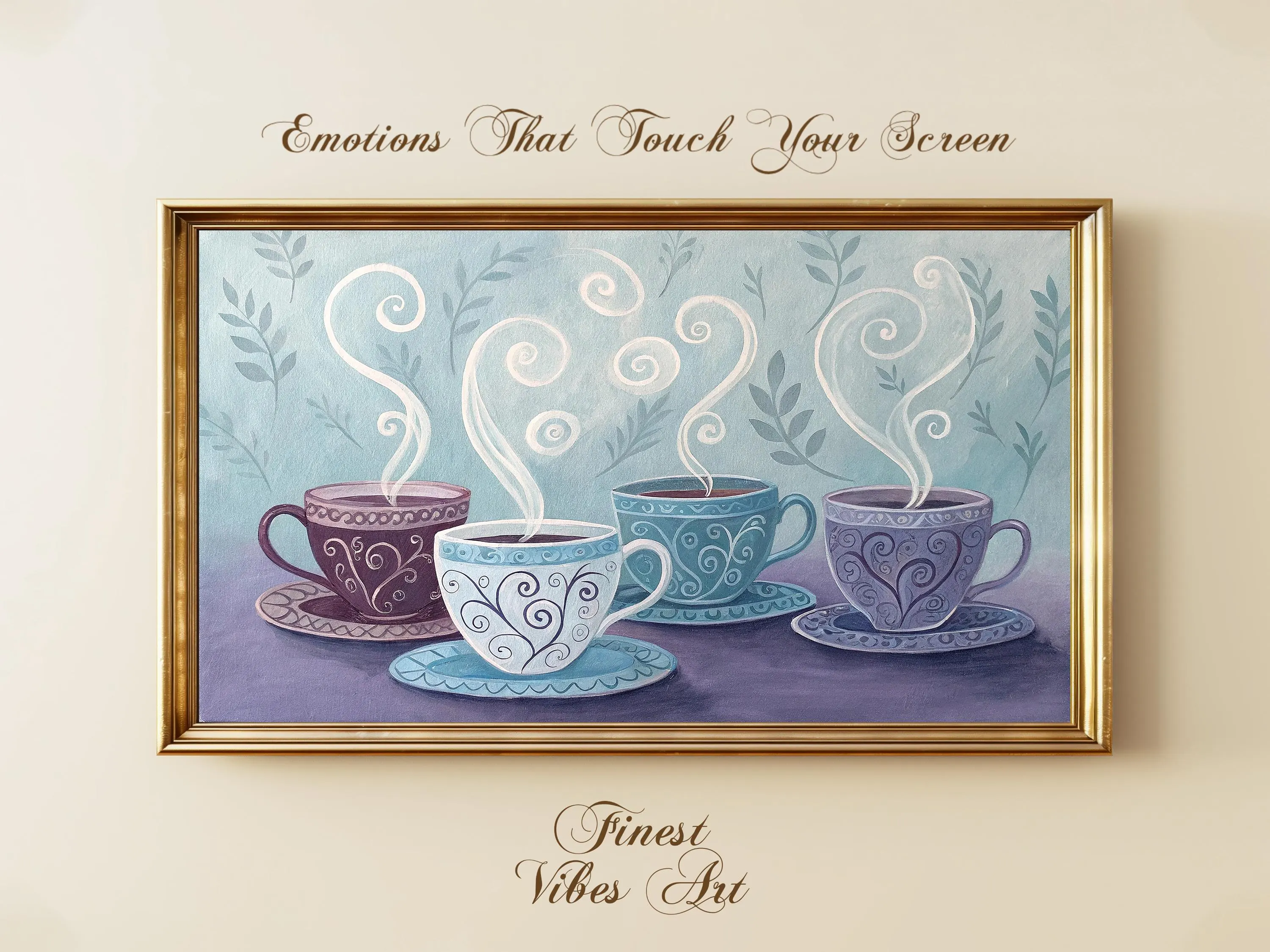 Coffee Cup Art for Samsung Frame TV: Blue Teacup Kitchen Decor (Digital Download)