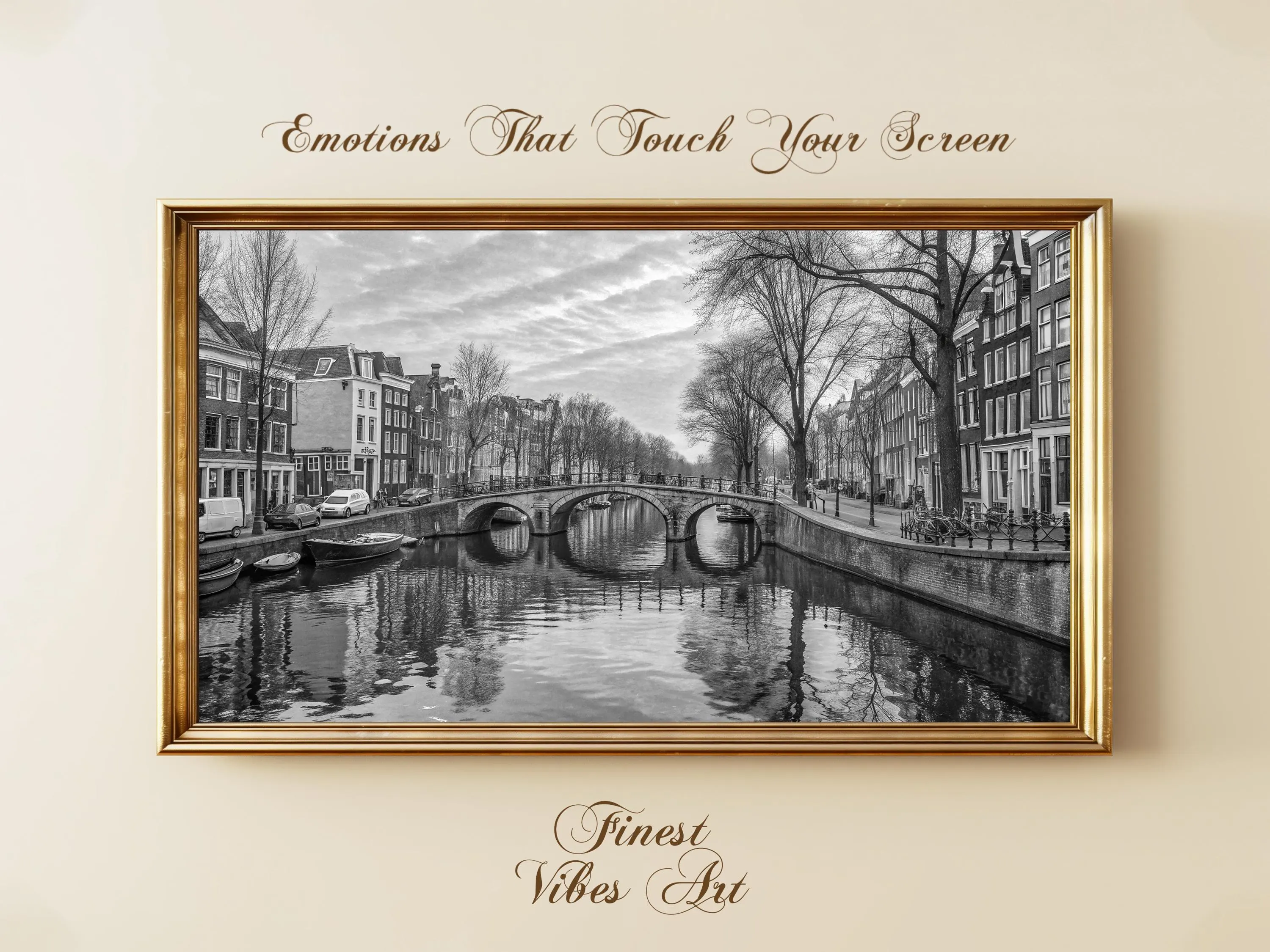 Black & White Amsterdam Canal Bridge Art, Vintage European Cityscape Print, Dutch Architecture