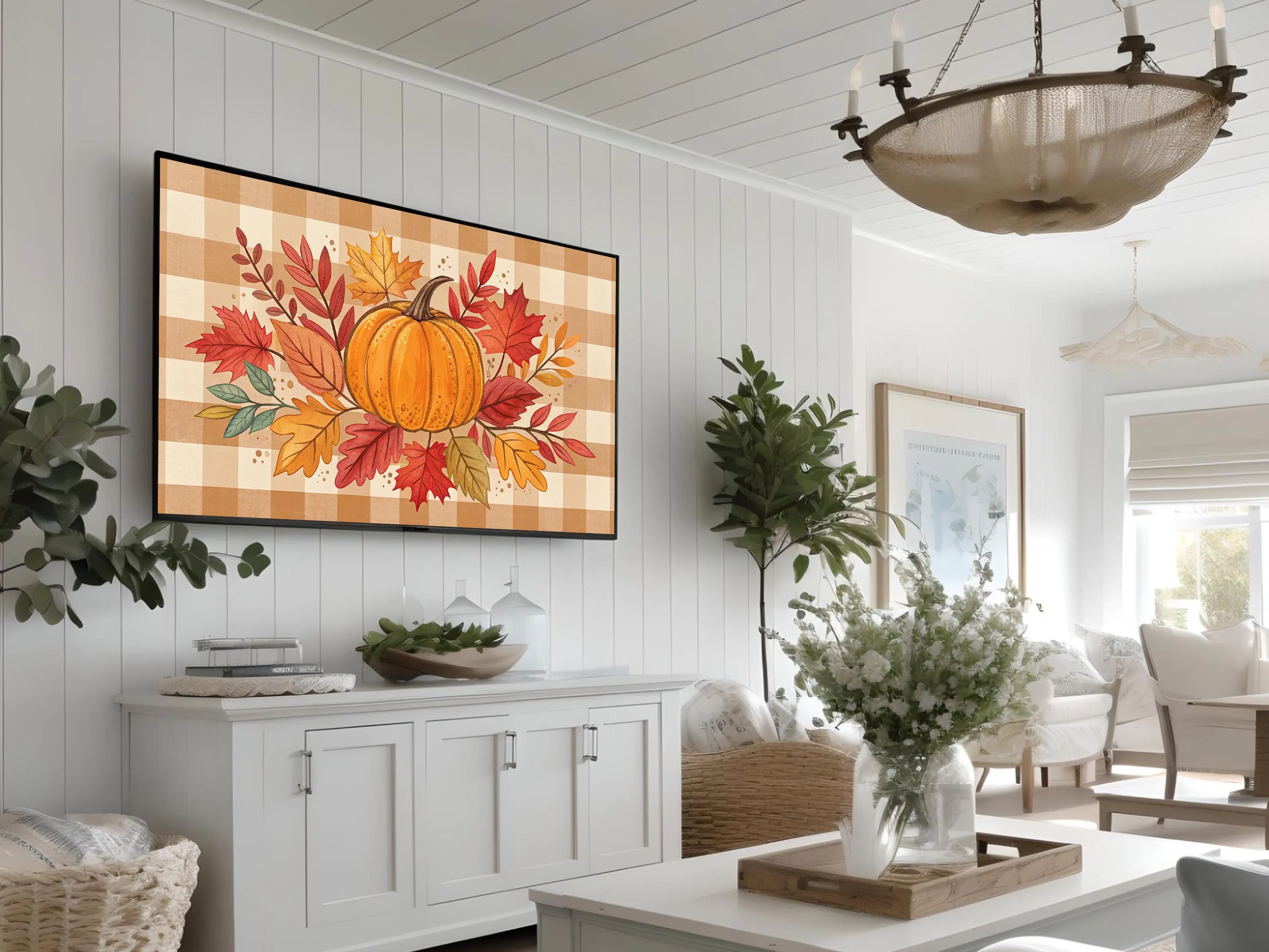 Pumpkin Fall Leaves Frame TV Art: Cozy Autumn Plaid (Digital Download) - image 5