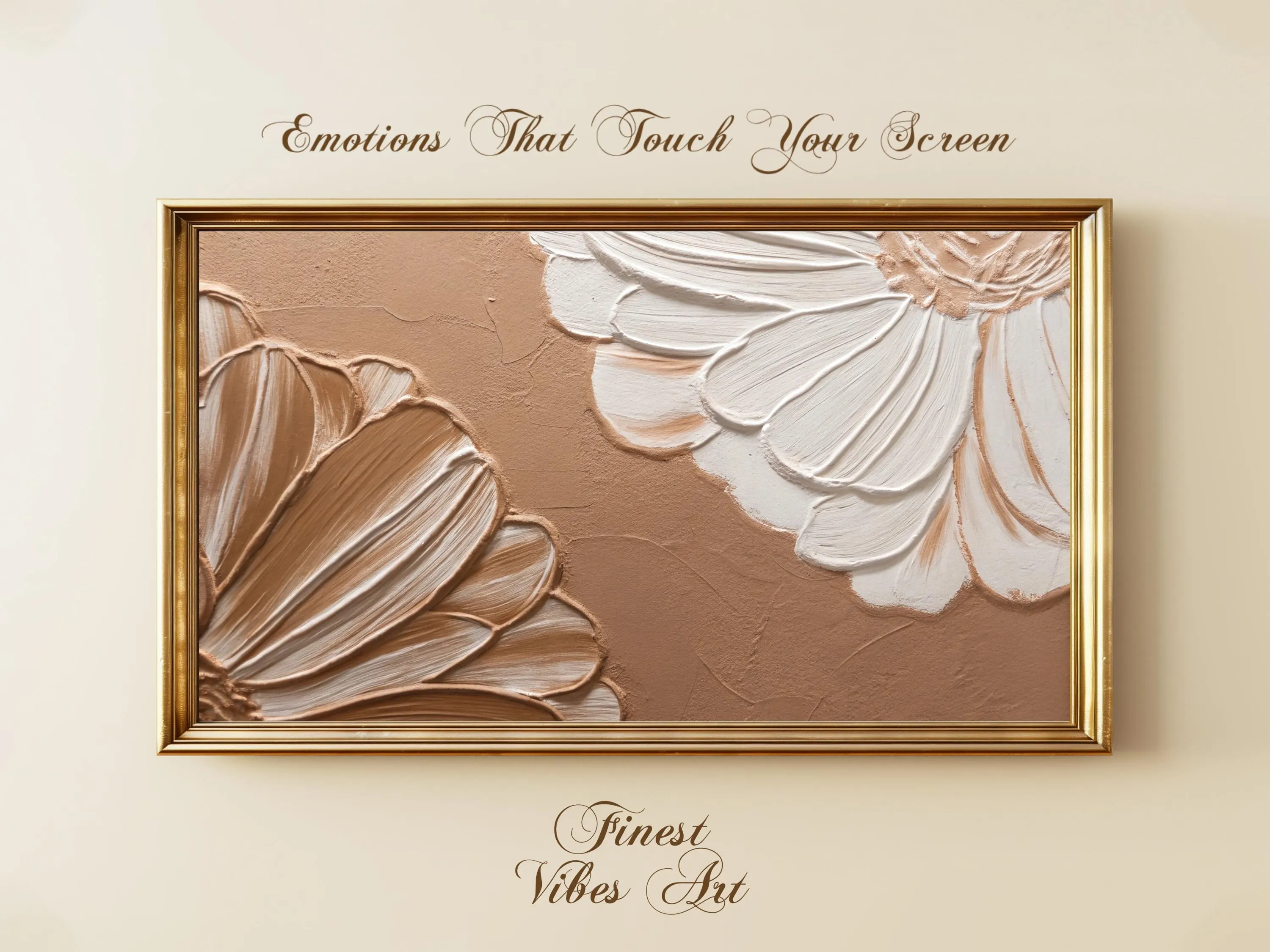Textured Beige Floral Frame TV Art: Minimalist 3D Impasto (Digital Download)