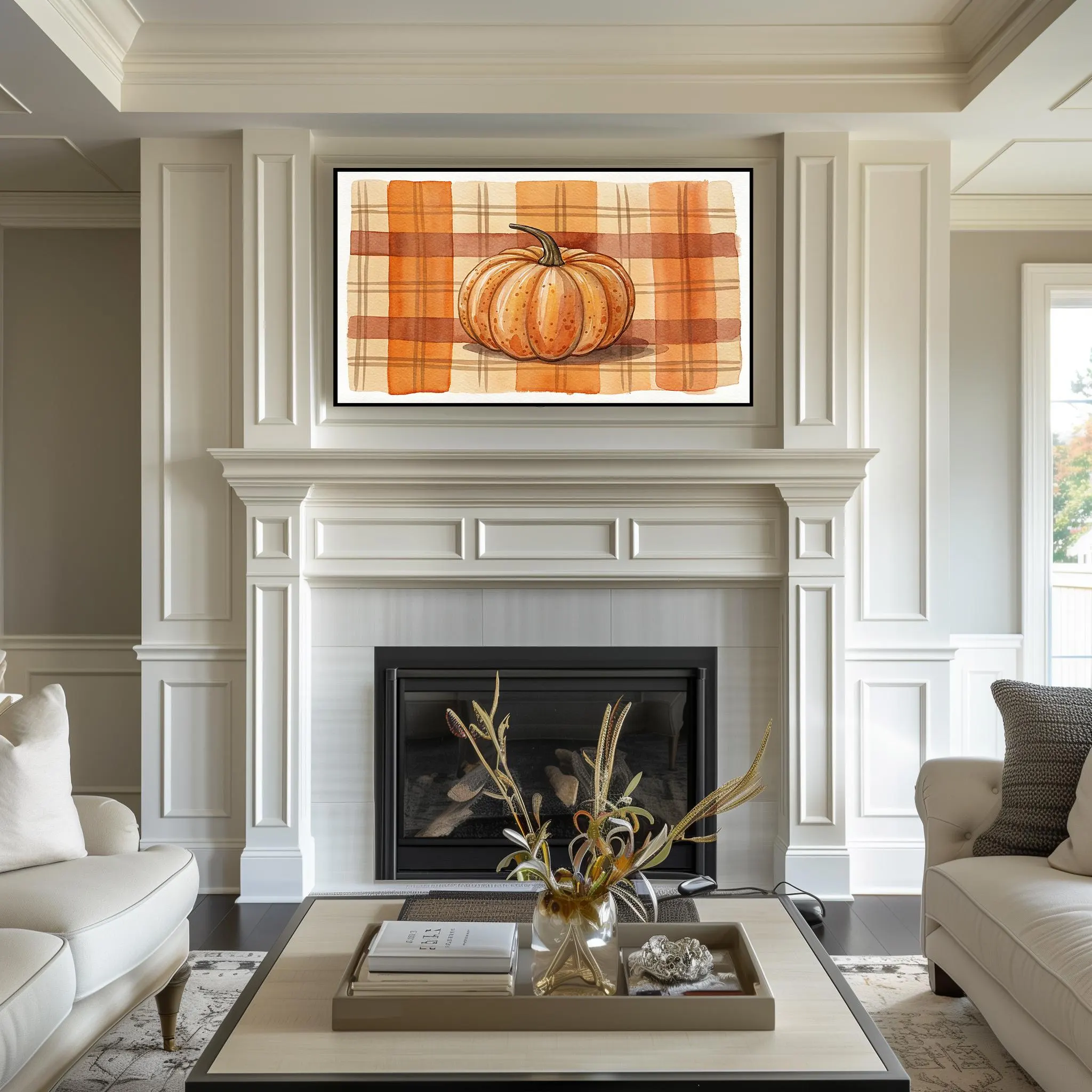 Watercolor Pumpkin Plaid Art, Rustic Fall Decor, Samsung Frame TV (Digital Download) - image 4