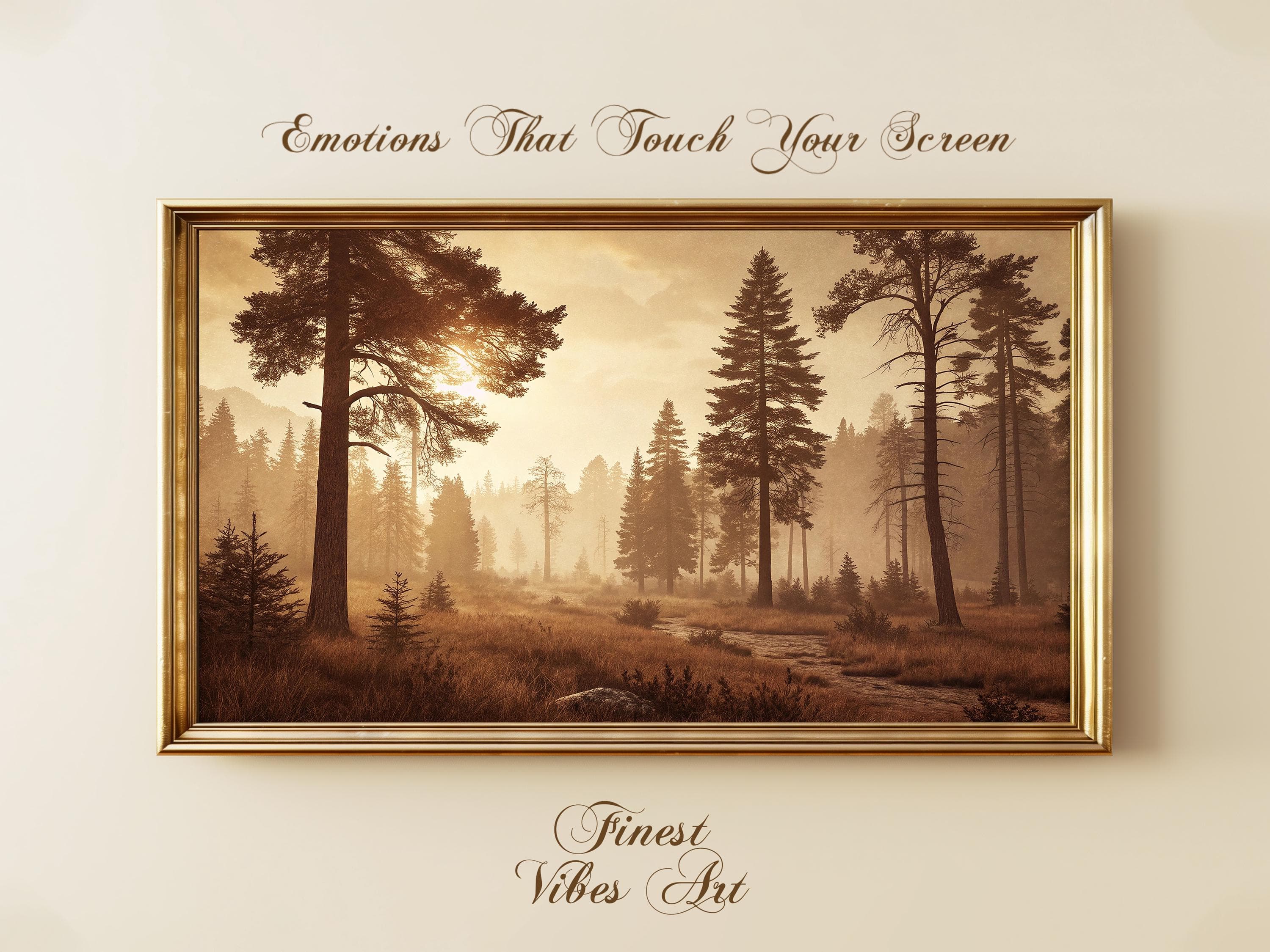 Golden Sunrise Pine Forest Art for Samsung Frame TV (Digital Download)