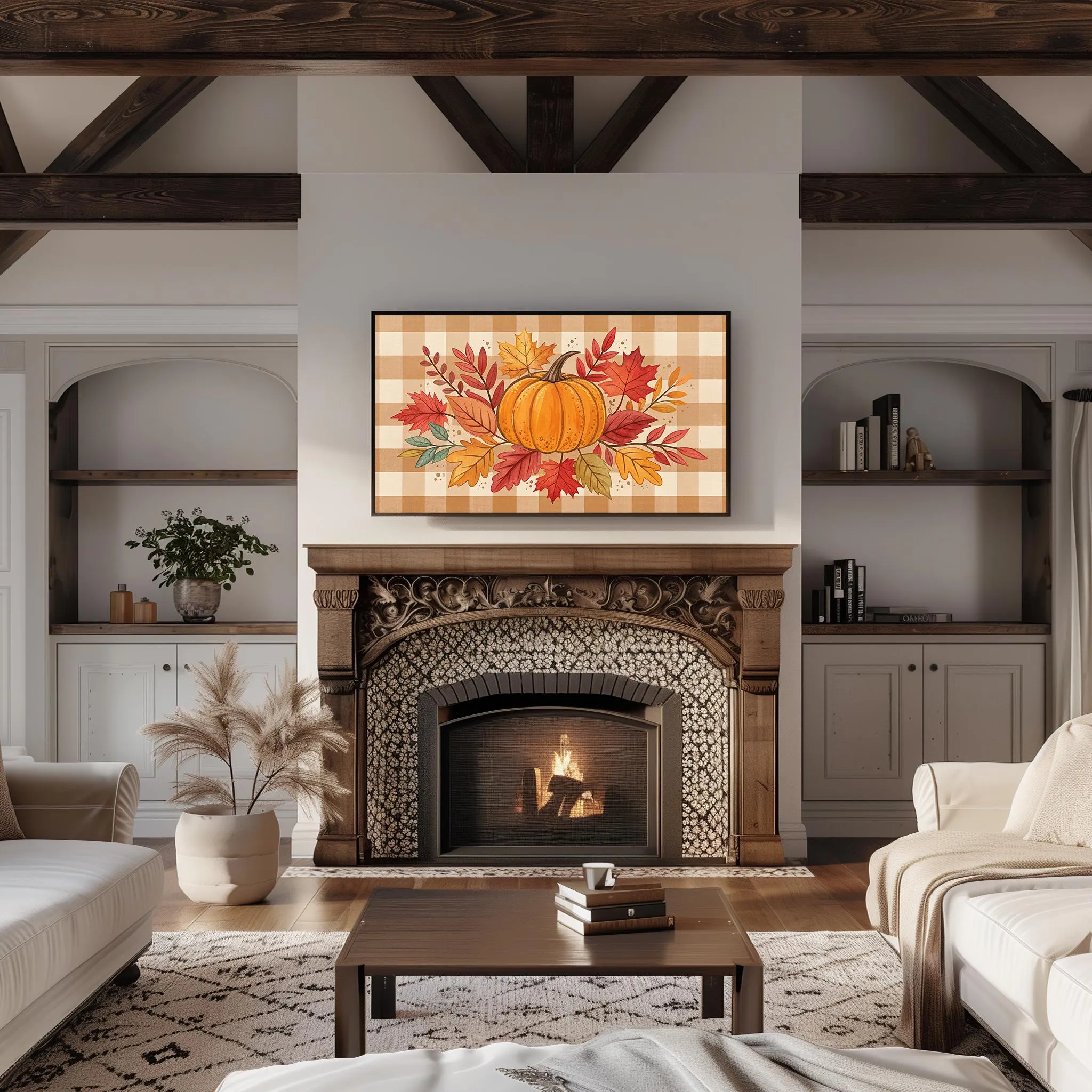 Pumpkin Fall Leaves Frame TV Art: Cozy Autumn Plaid (Digital Download) - image 4