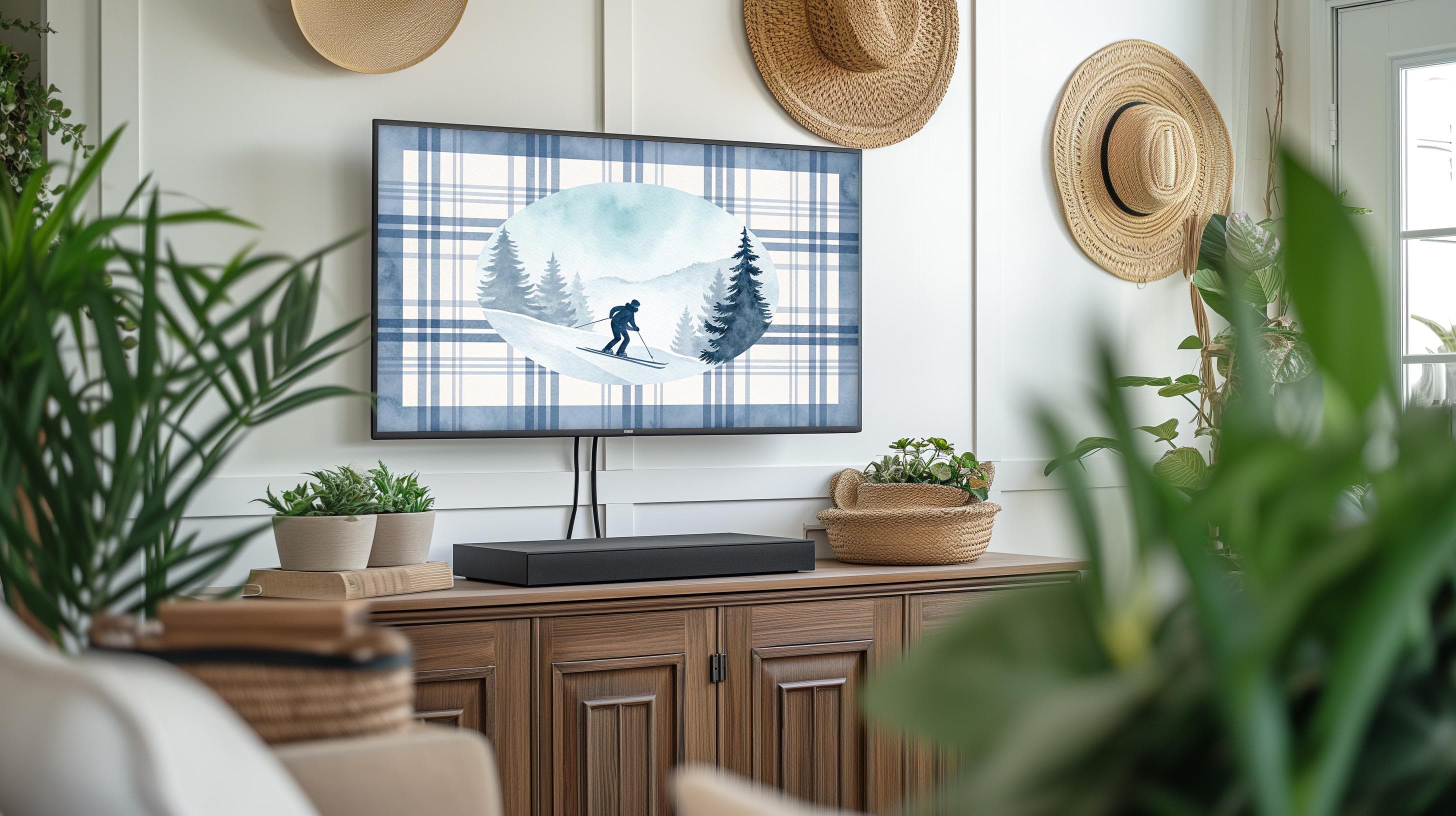 Skiing Plaid Frame TV Art: Cozy Winter Alpine Scene (Digital Download) - image 4