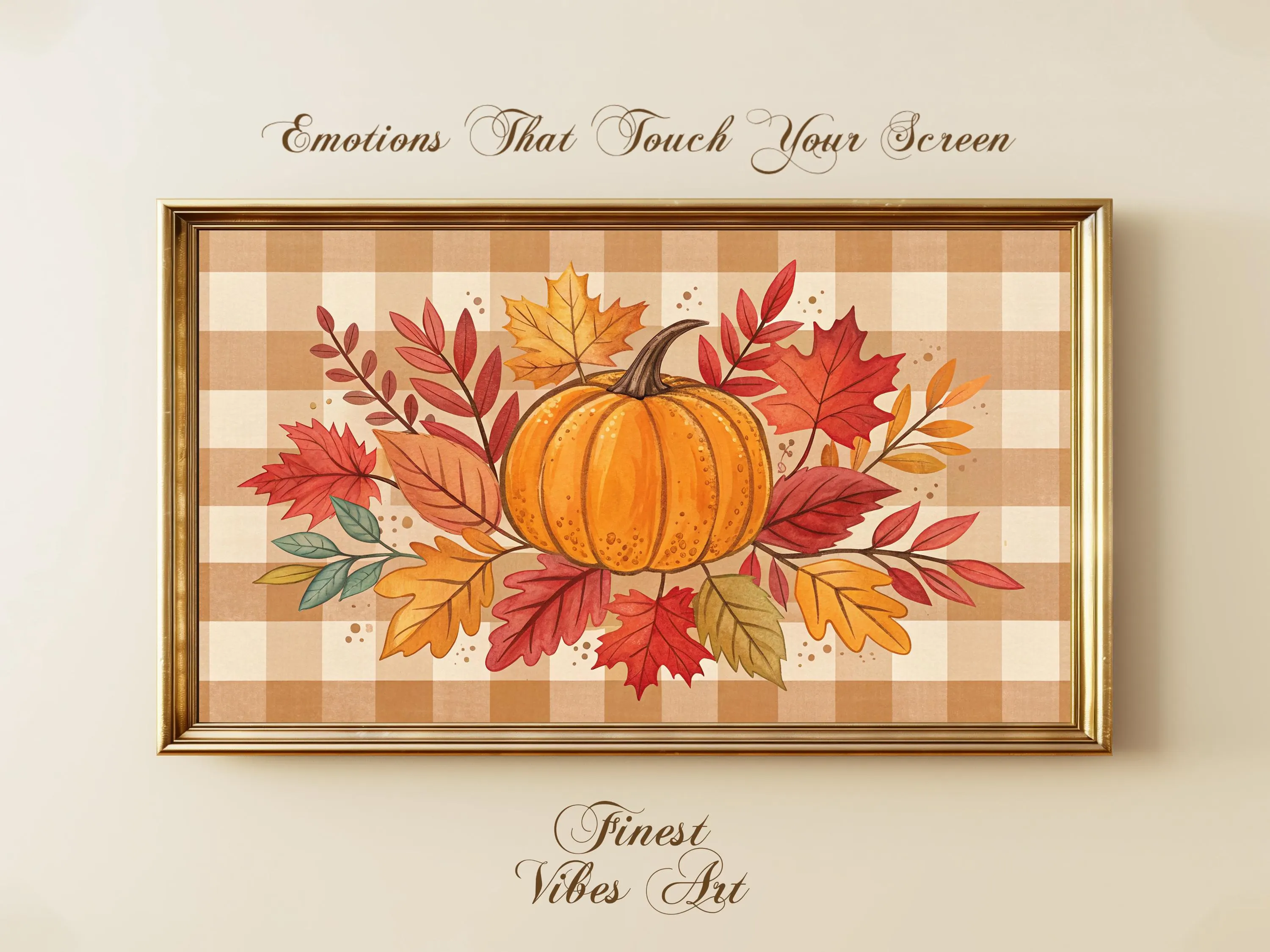 Pumpkin Fall Leaves Frame TV Art: Cozy Autumn Plaid (Digital Download)