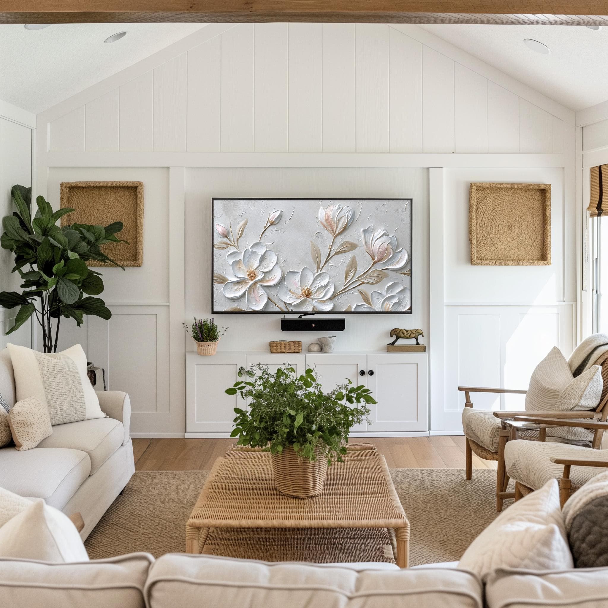 White Magnolia 3D Floral Frame TV Art: Neutral Botanical (Digital Download) - image 4