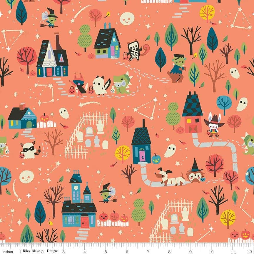 Tiny Treaters - FQ or more - Main Print orange Jill Howarth Riley Blake fabric