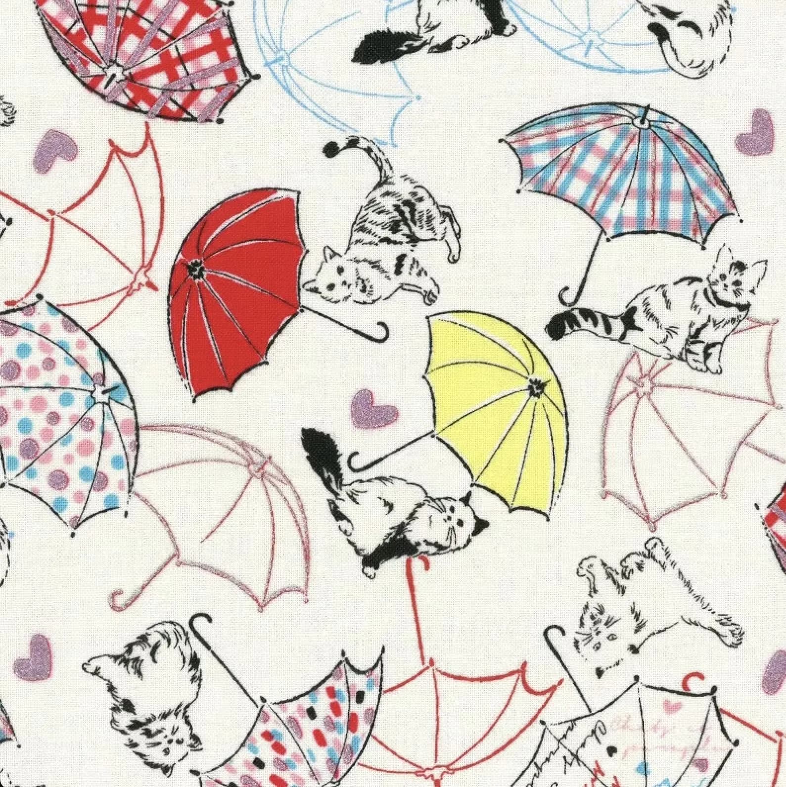 Radiant Girl - FQ or more - Cats Umbrellas metallic highlights -  Koko Seki Lecien fabric