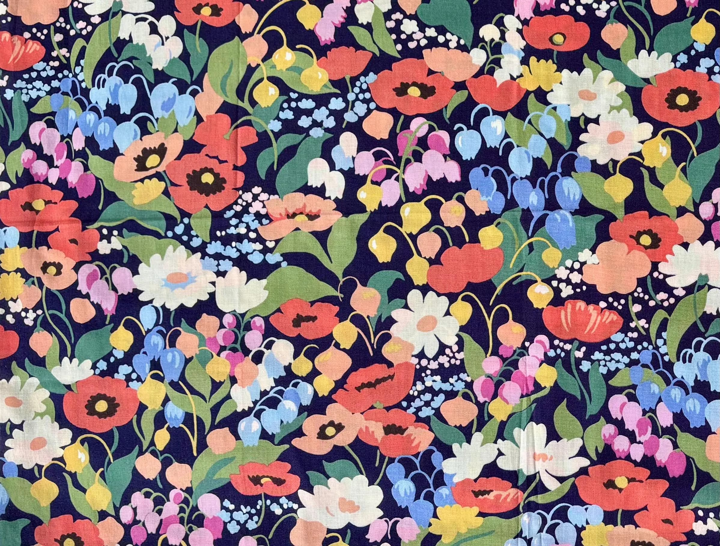 Regent Street lawn - FQ - garden flowers navy- moda fabrics oop htf