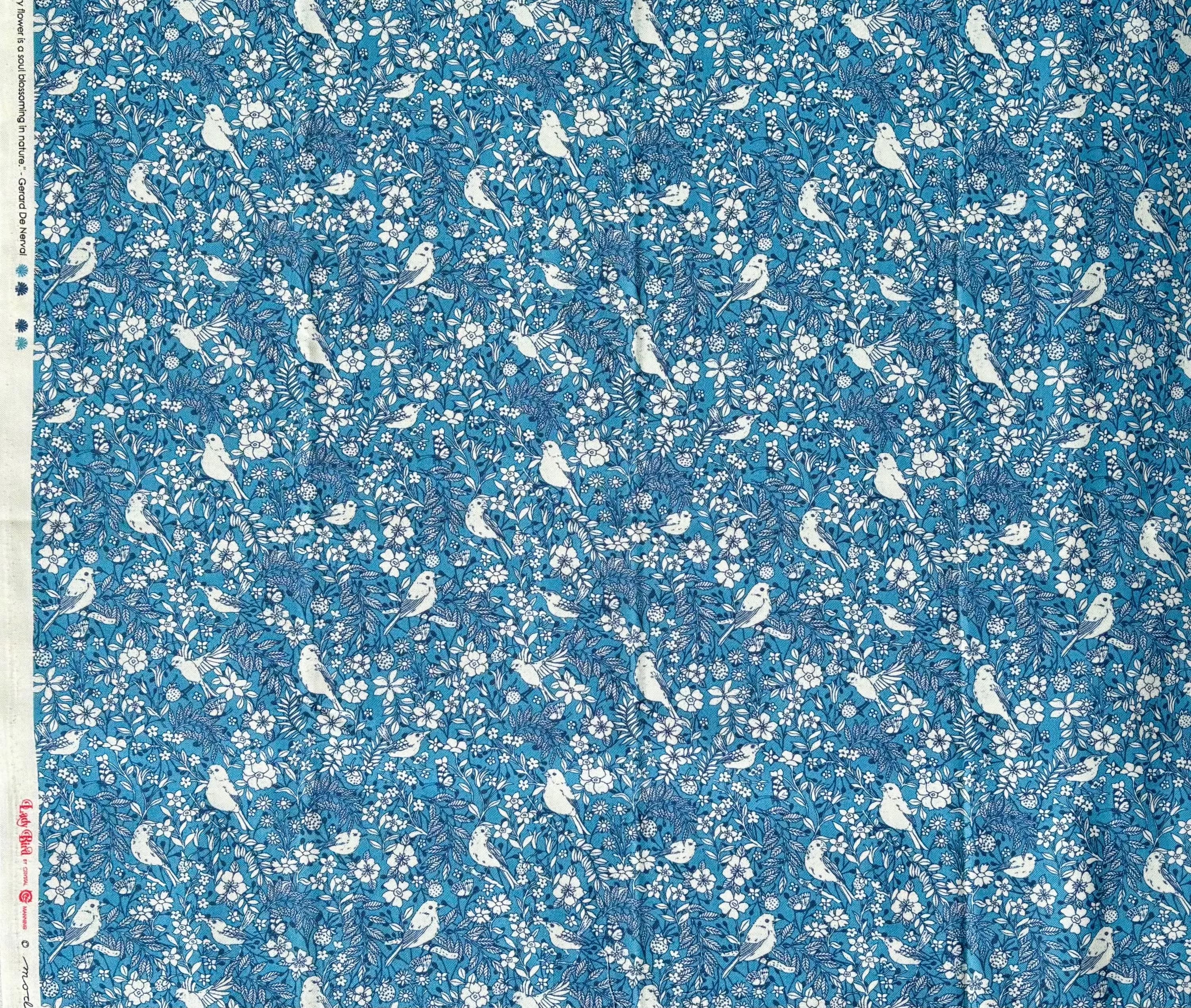 Lady Bird - FQ - Birdie Floral blue - Crystal Manning - moda fabrics - oop htf - image 3