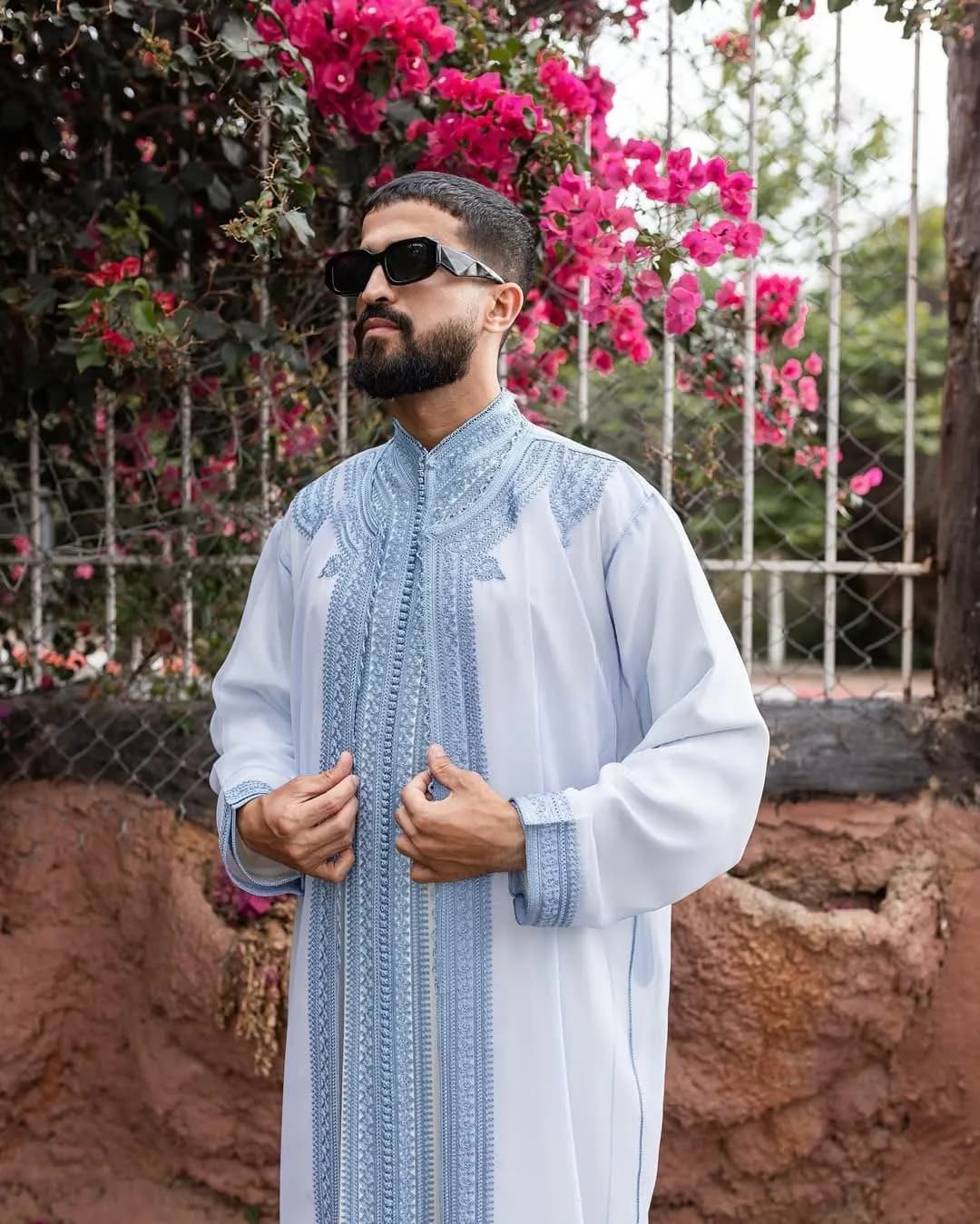 Moroccan Royal blue Handmade Traditional  3-Piece Set  Kaftan Wool for Warm Men’s Thobe  Moroccan  Qmiss - Men's Kaftan,Moroccan Kaftan - image 4