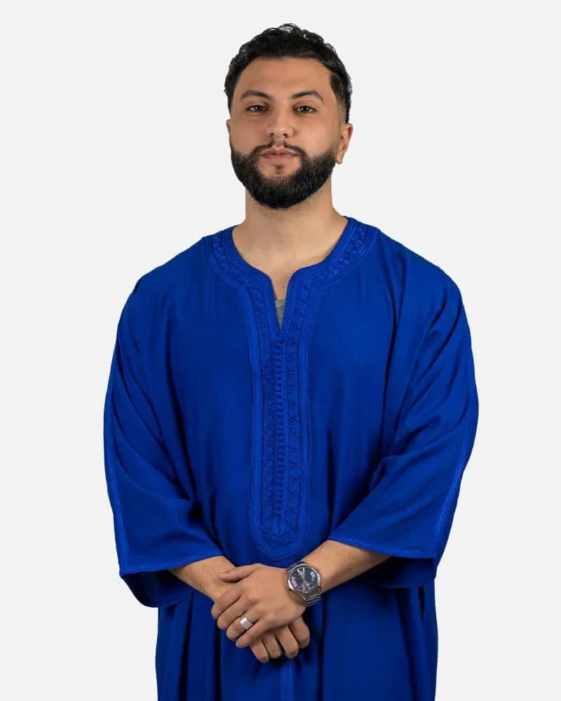 Handmade Moroccan Thobe for Men in Midnight Black Blue Gold Luxury Men's Wedding Outfit  Traditional Gandoura Kaftan blue Qamiss - image 4
