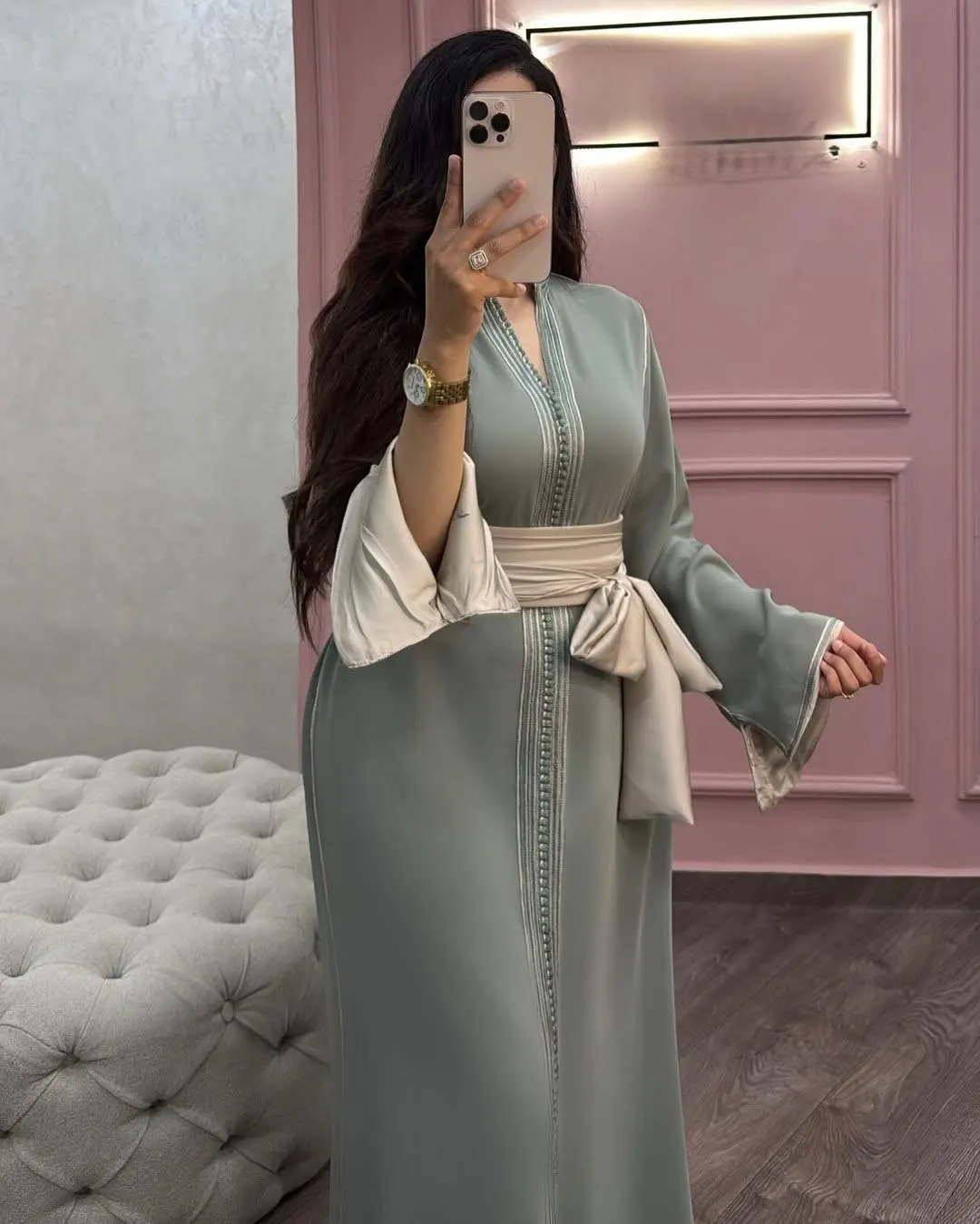 Handmade Moroccan Elegant caftan with Matching Bel Nikah dress, Arabic white kuftan, Engagement Dress, Gift for her Traditional Kaftan Dress - image 5
