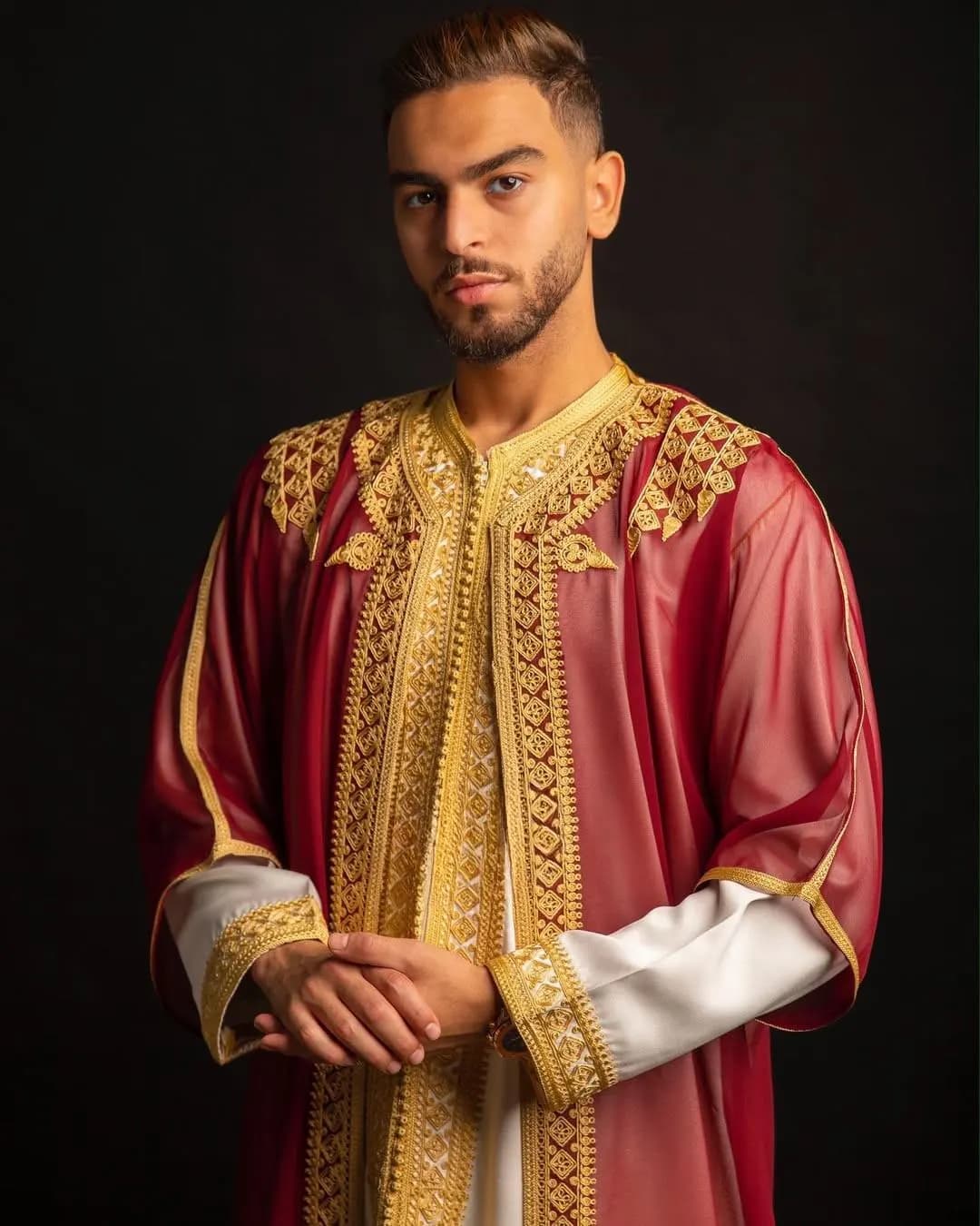 Handmade Moroccan Wool Kaftan: Burgundy Gold Wedding Jabador - Eid outfit - image 3