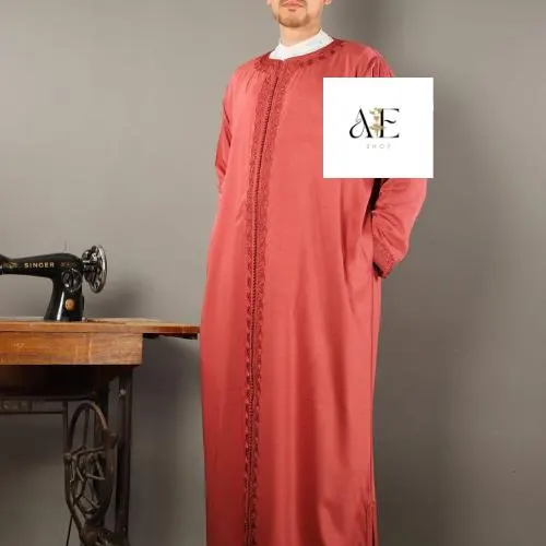 Moroccan Handmade Royal Red Gandoura for Men – Grey Kaftan Qamis – Traditional Eid/Nikkah Outfit – Luxury Wedding  Kaftan Clothing for men - image 5