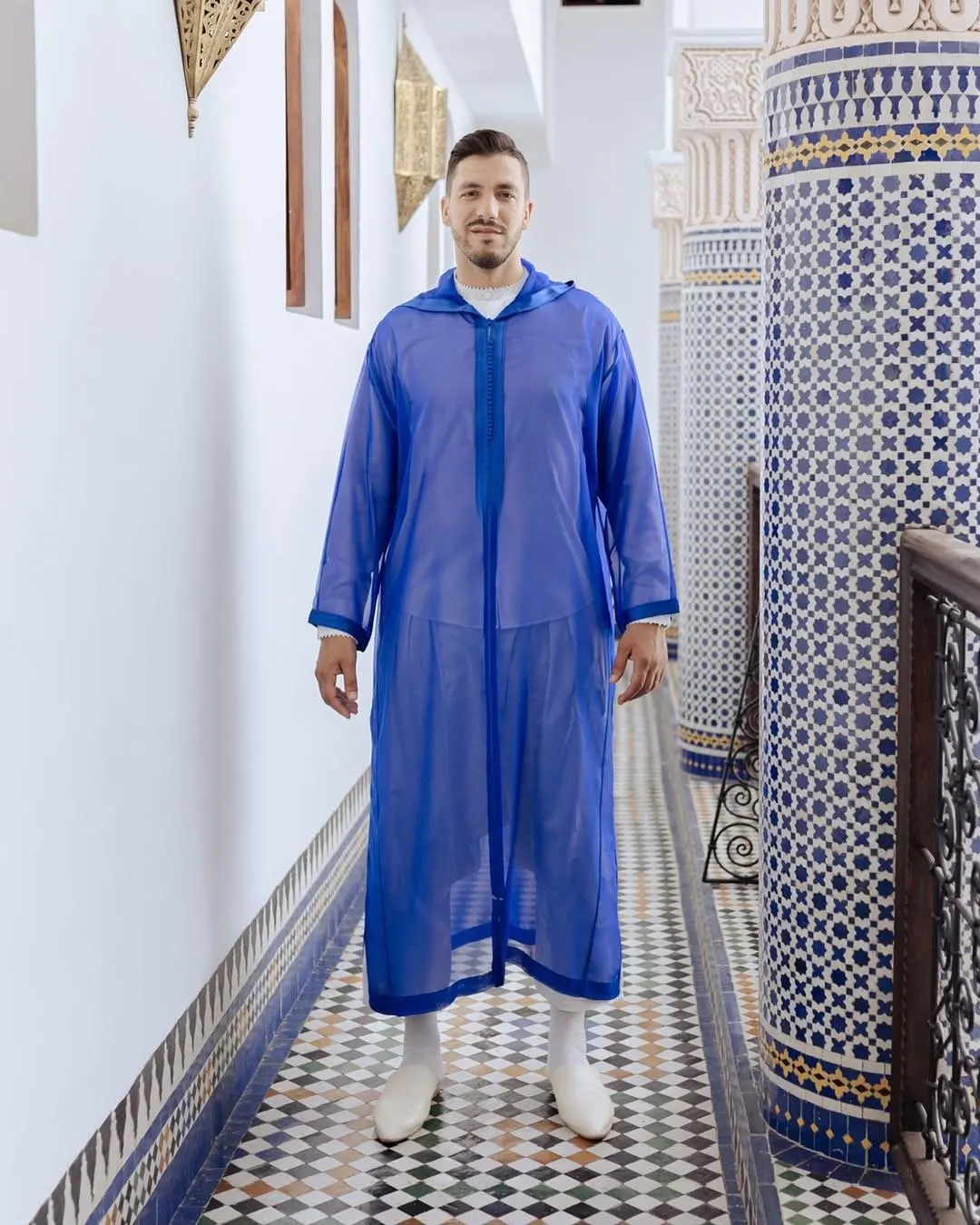 Handmade Moroccan Kaftan Djellaba Wool Set for Men Hooded Long Caftan for Winter Traditional Warm Men’s Thobe Moroccan Jellaba with Qmiss