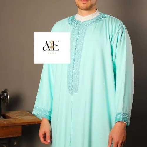 Moroccan Handmade Royal Red Gandoura for Men – Grey Kaftan Qamis – Traditional Eid/Nikkah Outfit – Luxury Wedding  Kaftan Clothing for men - image 2