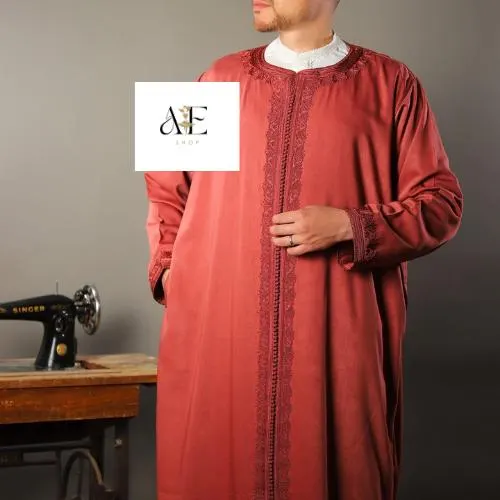 Moroccan Handmade Royal Red Gandoura for Men – Grey Kaftan Qamis – Traditional Eid/Nikkah Outfit – Luxury Wedding  Kaftan Clothing for men - image 4