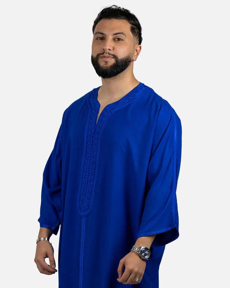 Handmade Moroccan Thobe for Men in Midnight Black Blue Gold Luxury Men's Wedding Outfit  Traditional Gandoura Kaftan blue Qamiss - image 5