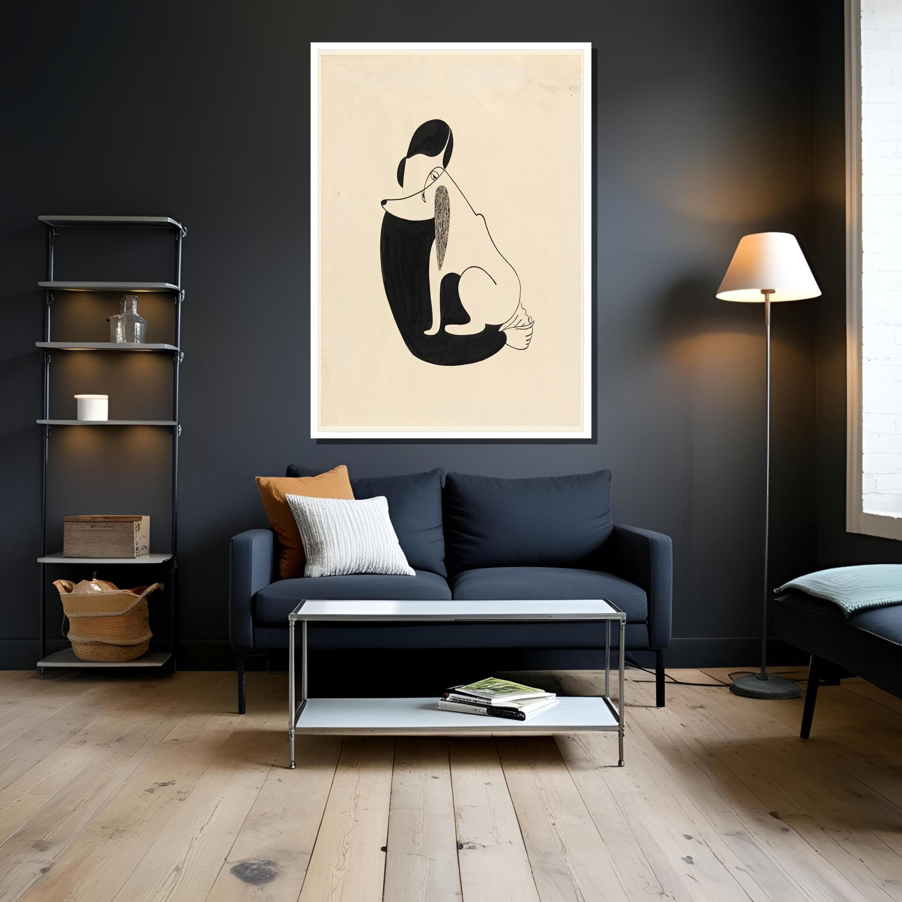 Woman and Dog Ink Illustration, Vintage Art Print, Ready to Hang Canvas - image 5