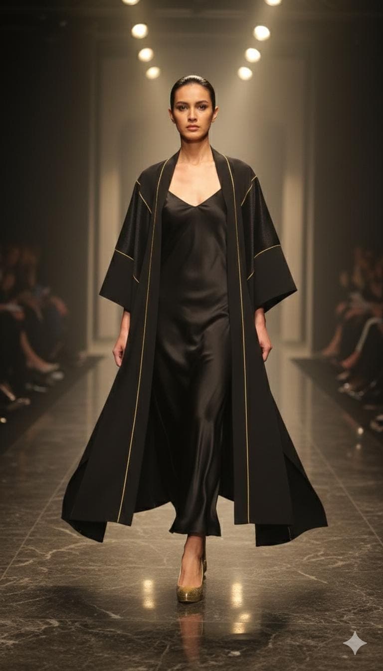 Black Velvet Abaya, Gold Arabic Calligraphy Embroidered Kimono Robe Duster (Length 53.5") - image 3
