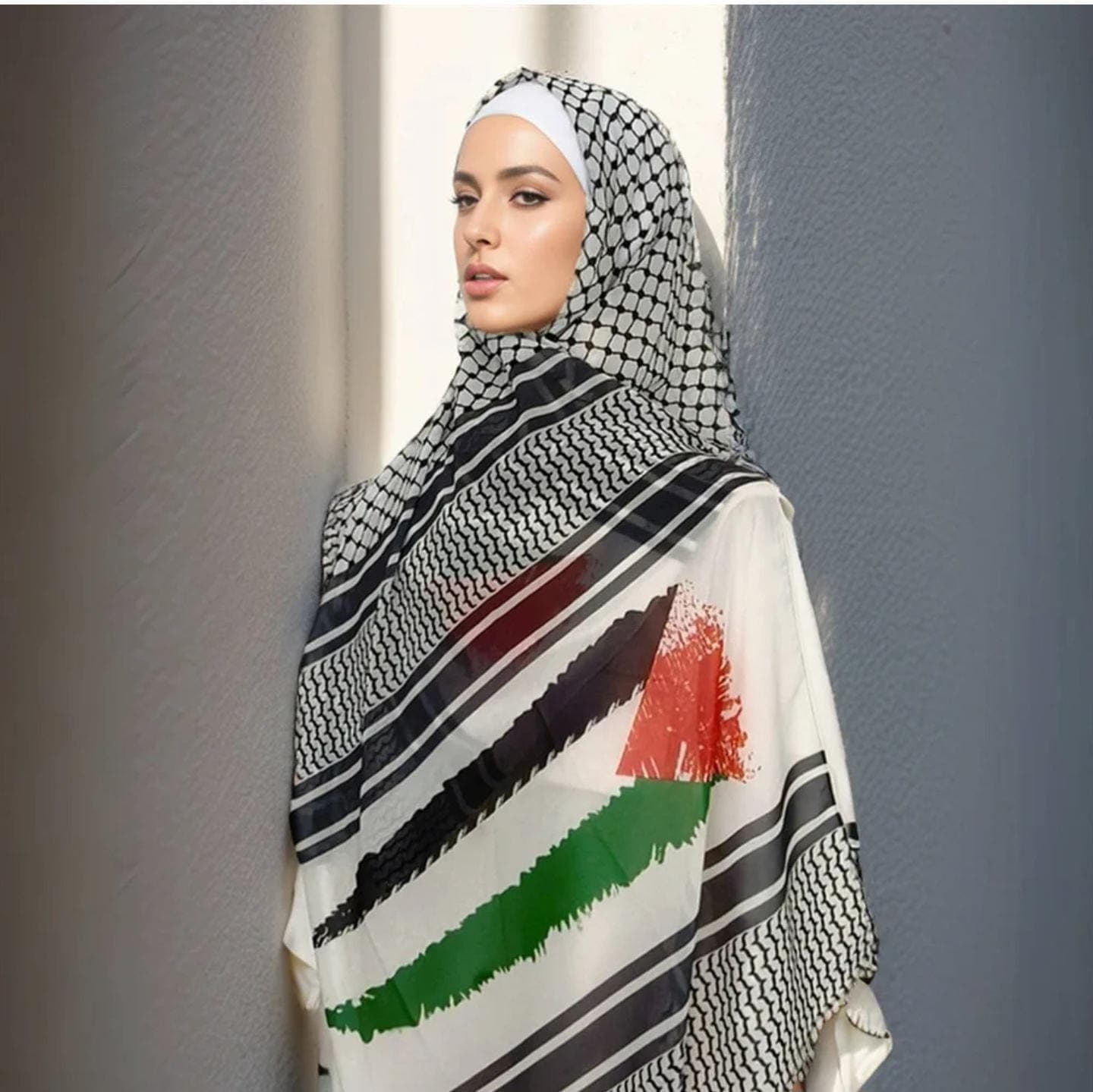 Chiffon Palestinian keffiyeh print shwal, Hijab, coverup - image 3
