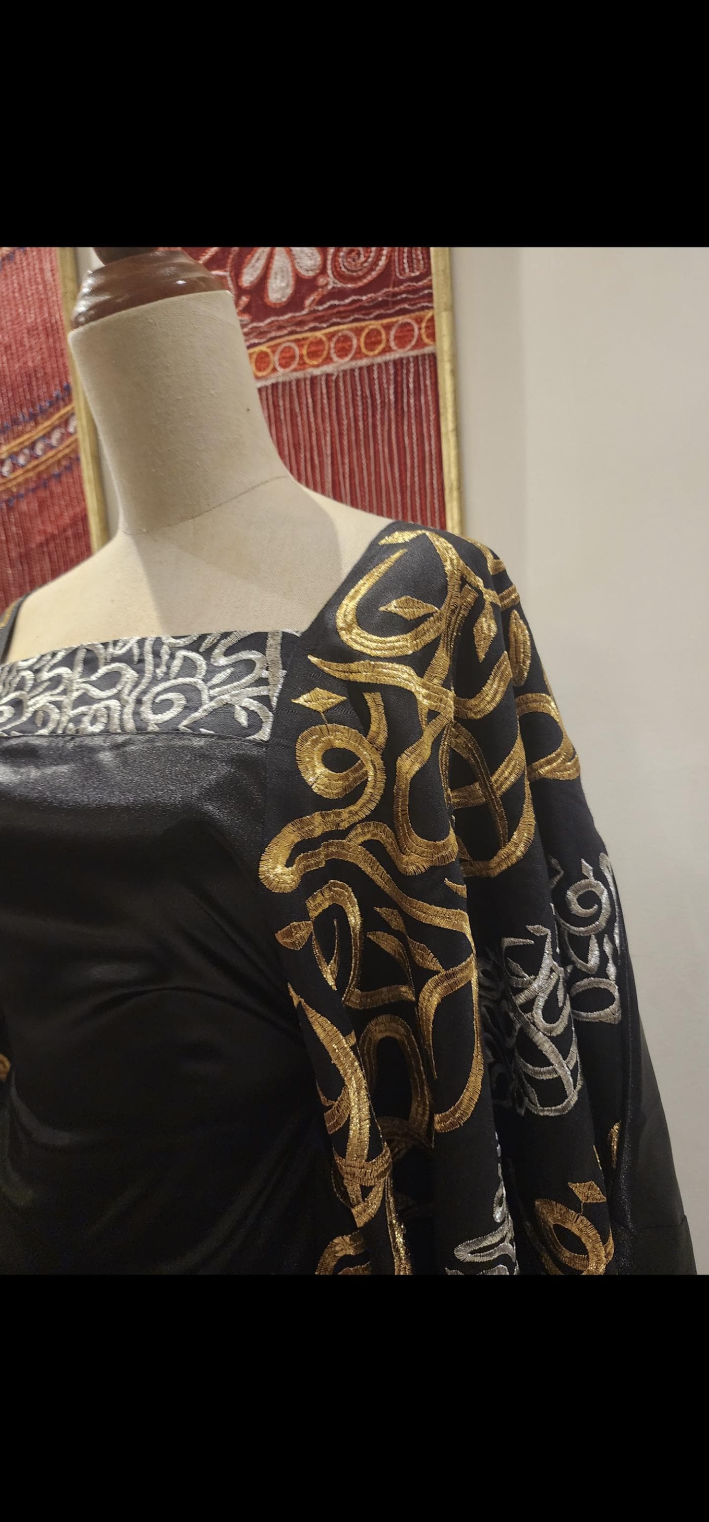 Satin Abaya Dress: Embroidered Middle Eastern Thobe,calligraphy, luxury modest wear - image 5
