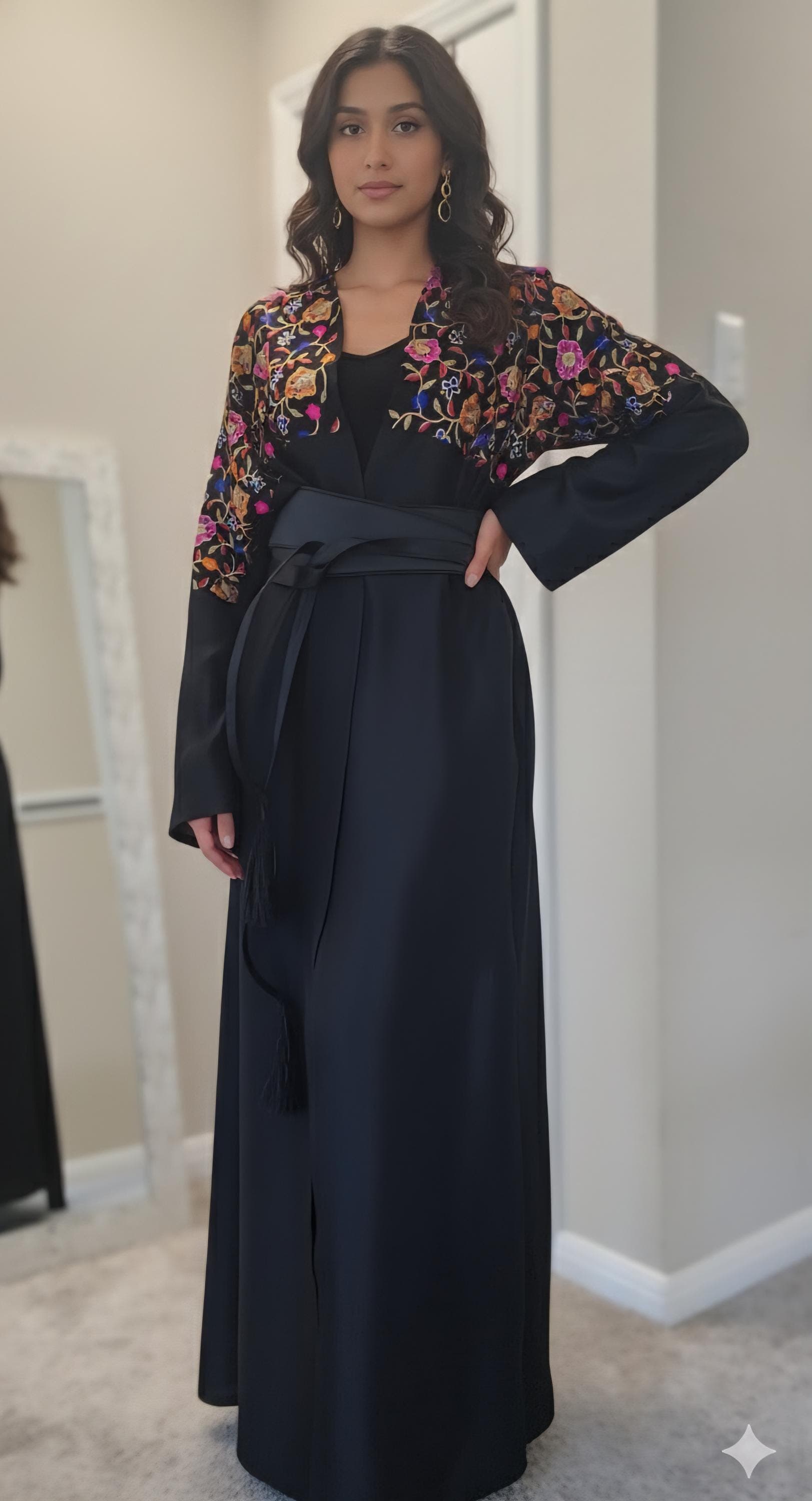 Tefta black Abaya Kimono: Bisht Coverup, Middle Eastern