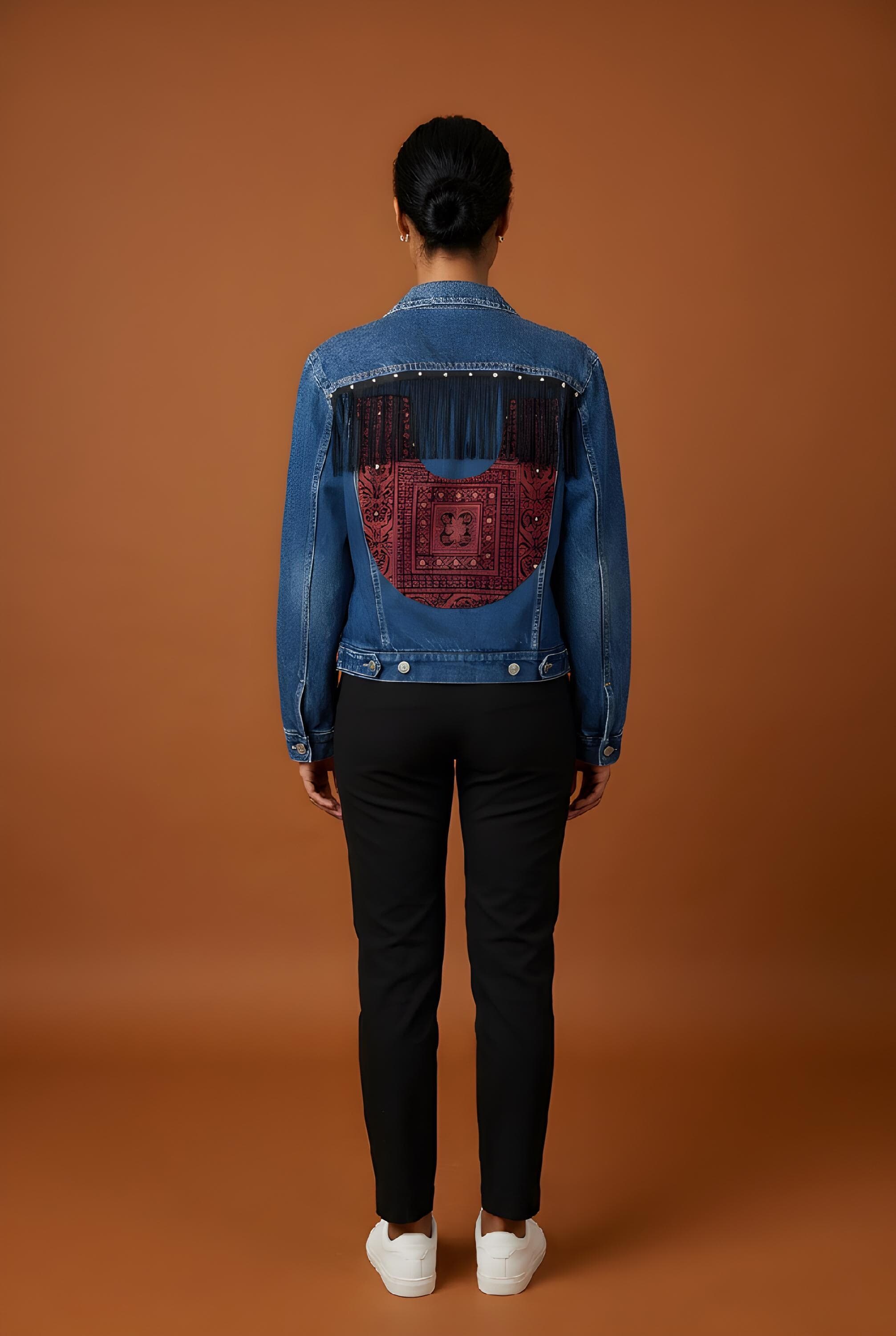 Repurposed Denim Jacket with Vintage Palestinian Thobe Embroidery – Hand-Stitched Heritage Piece