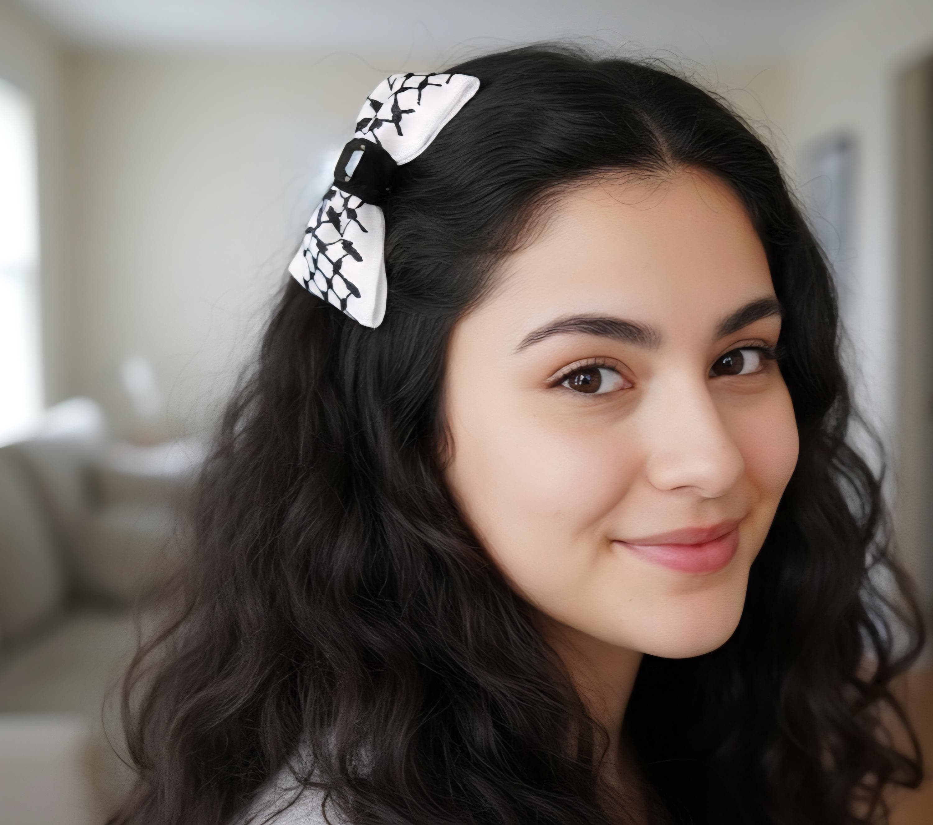 Handmade hair bow – Hair Clip,  Palestinian Accessory by Darzzeh , tatreez , keffiyeh - image 4