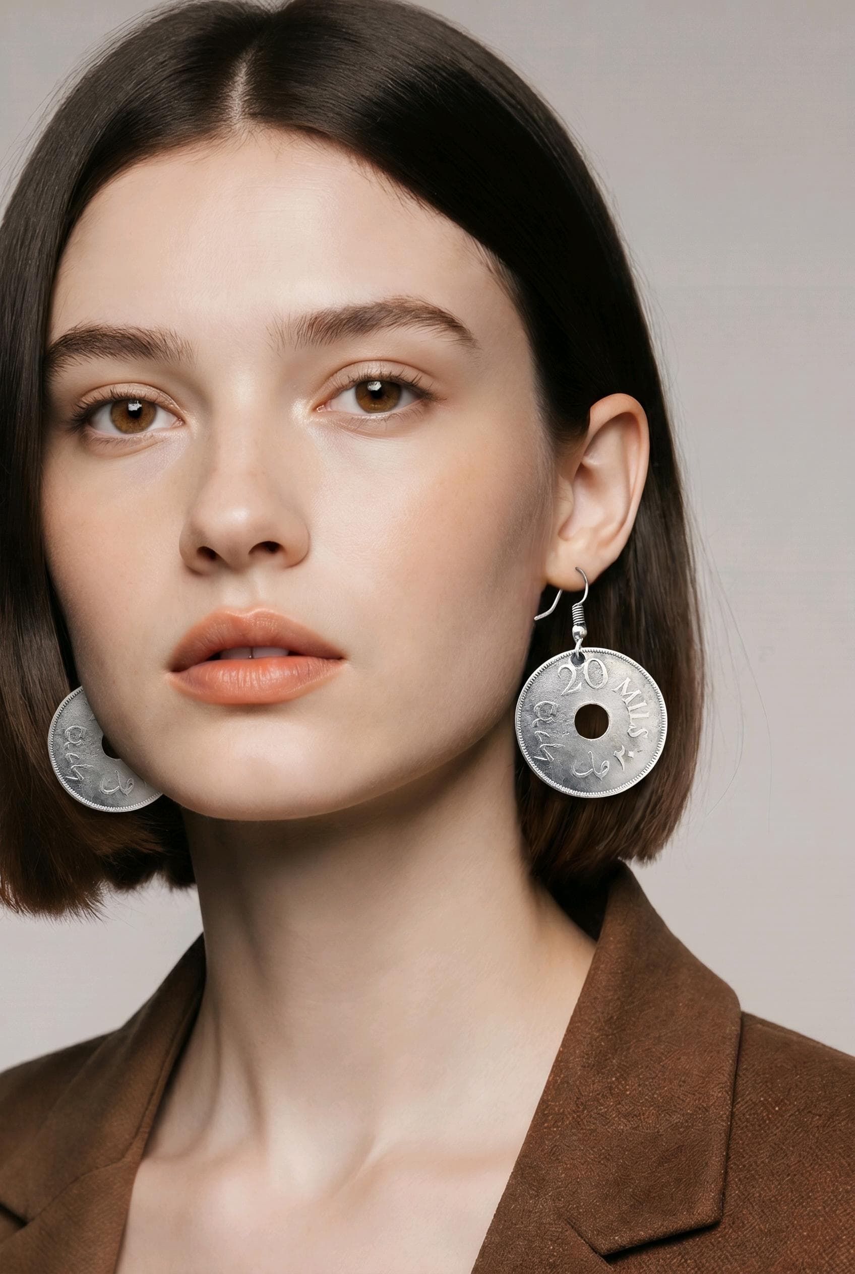 Antique-Style Palestinian Coin Earrings – 20 Mils Replica (Silver-Plated)