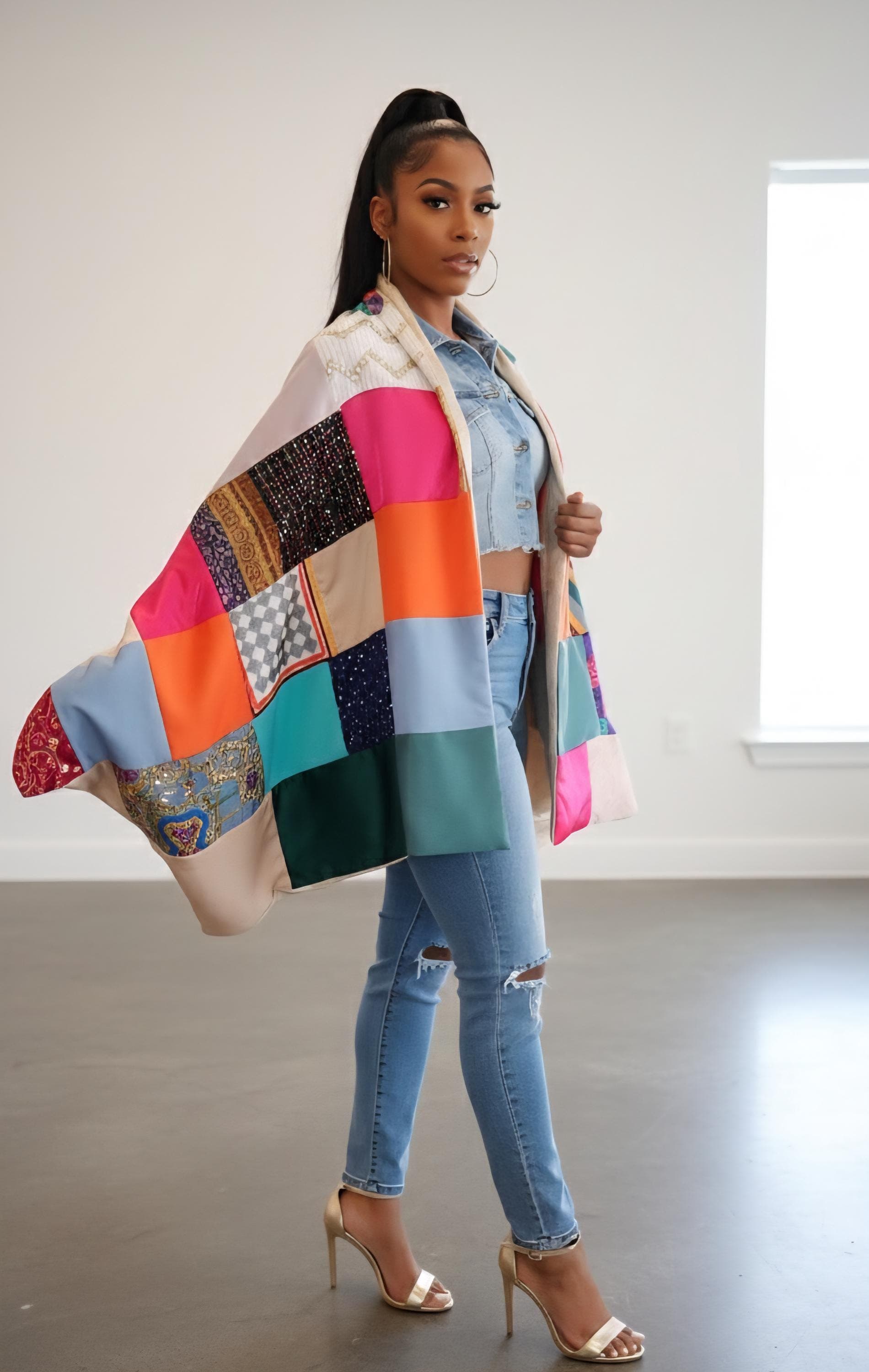 One-of-a-Kind Patchwork Statement Wrap, shawl