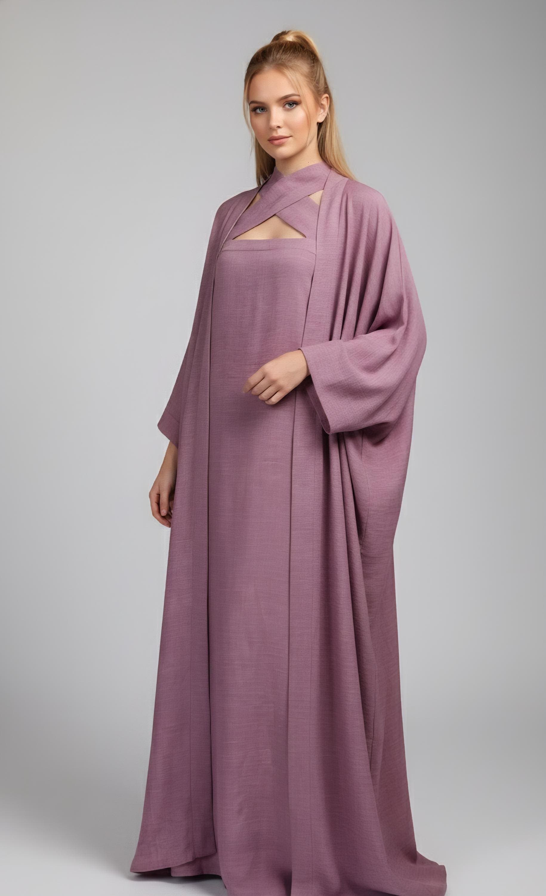 Two pieces abaya robe  with dress,linnen blend fits size s/m