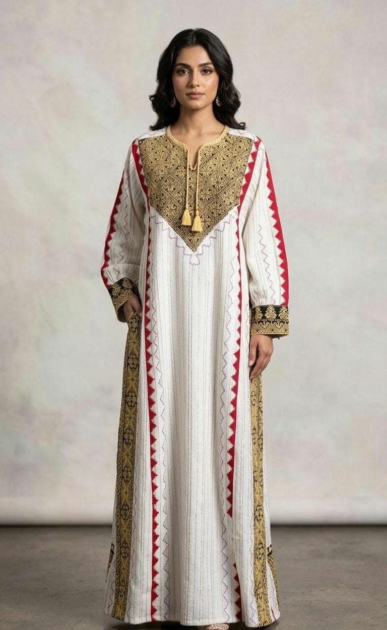Old Palestinian Bedouin Thobe – Hand-Embroidered,redesign ,vintage
