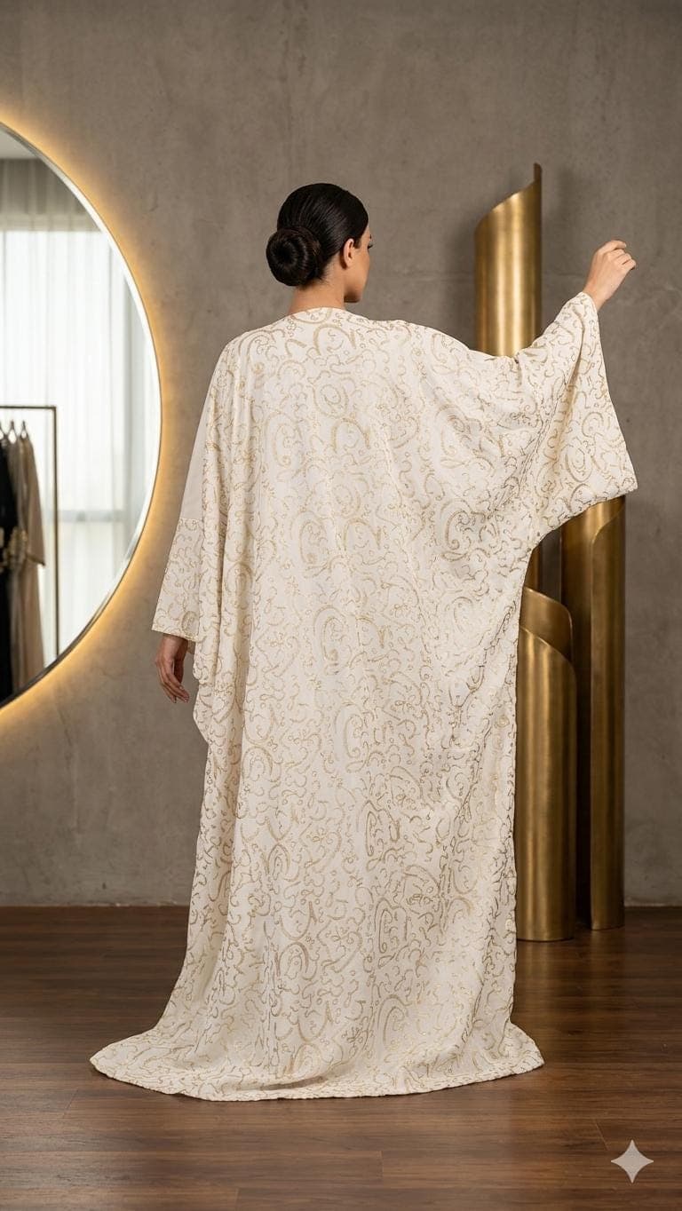 White Satin Abaya Kimono Duster: Gold arabic calligraphy Embroidery, Modest Luxury Cover-up - image 4