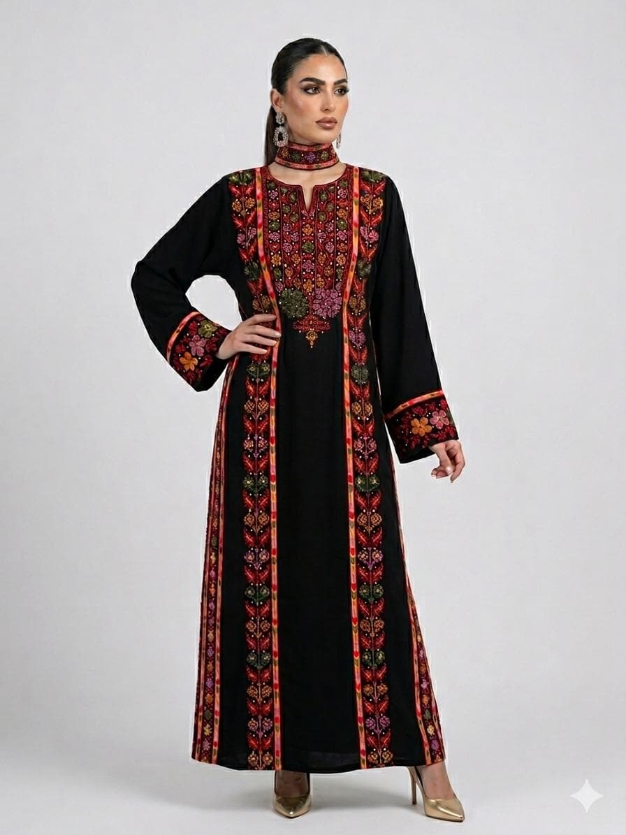 Thobe dress,bedouin dress machine embroidery, Palestinian jordanian colourful thawb