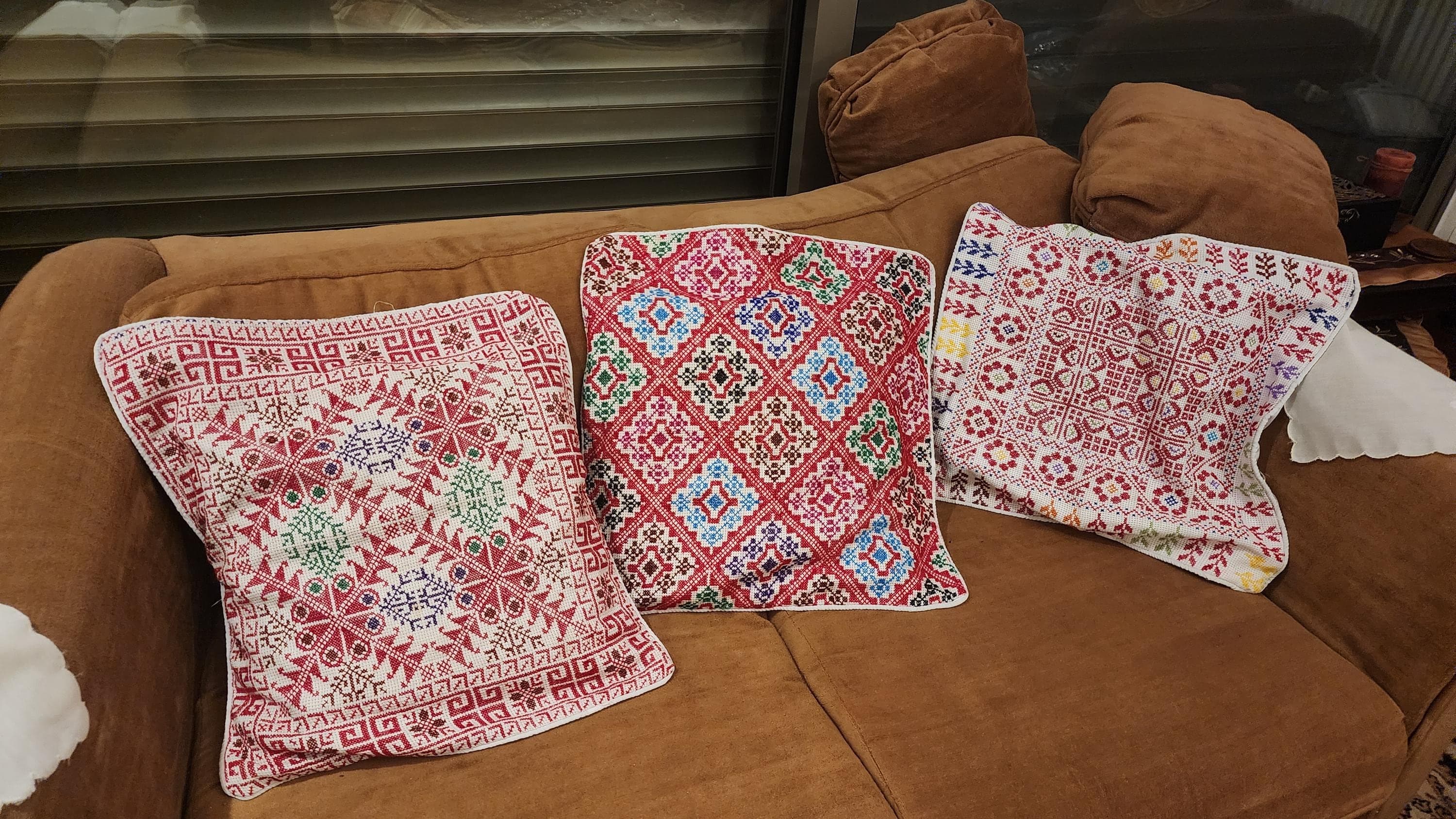 Hand-Embroidered Palestinian Pillow Cover Pair: Ethnic Home Decor set of 3