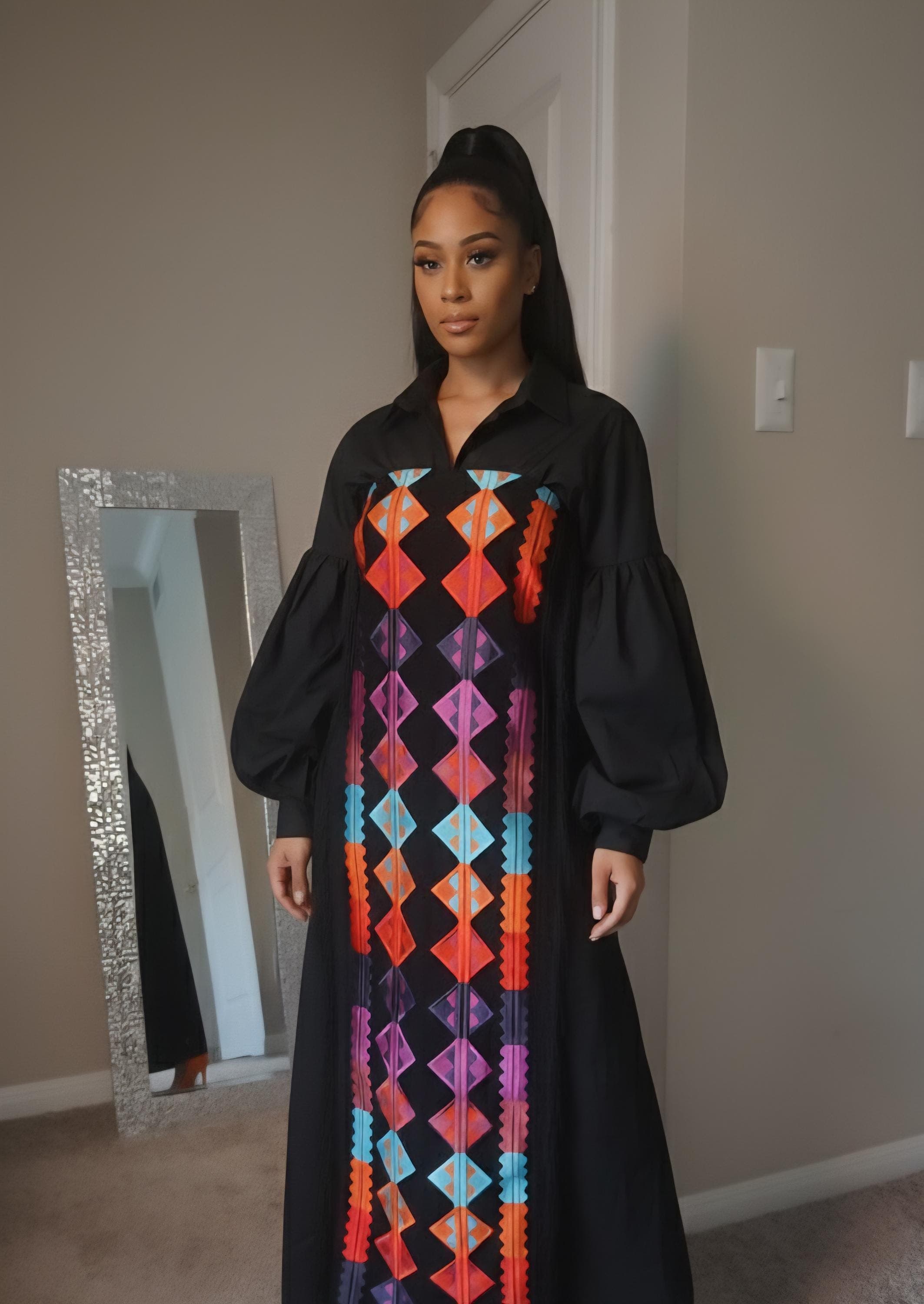 Embroidered strapless Maxi Dress | Middle Eastern Geometric Gown