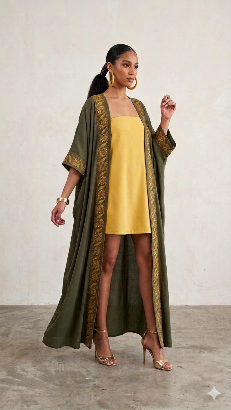 Hand Embroidered Palestinian Tatreez Abaya: Cape Shawl Kimono duster