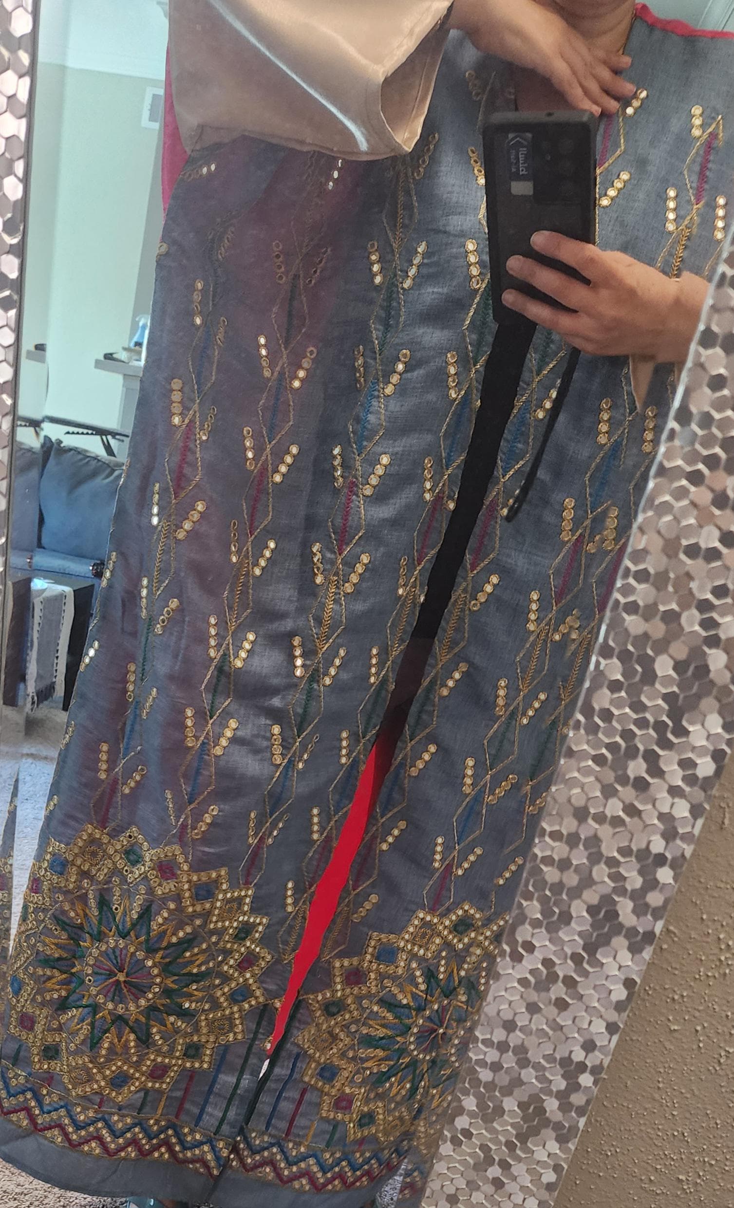 Denim & Fuchsia  Abaya Kimono with Embroidered, robe, kimono - image 5