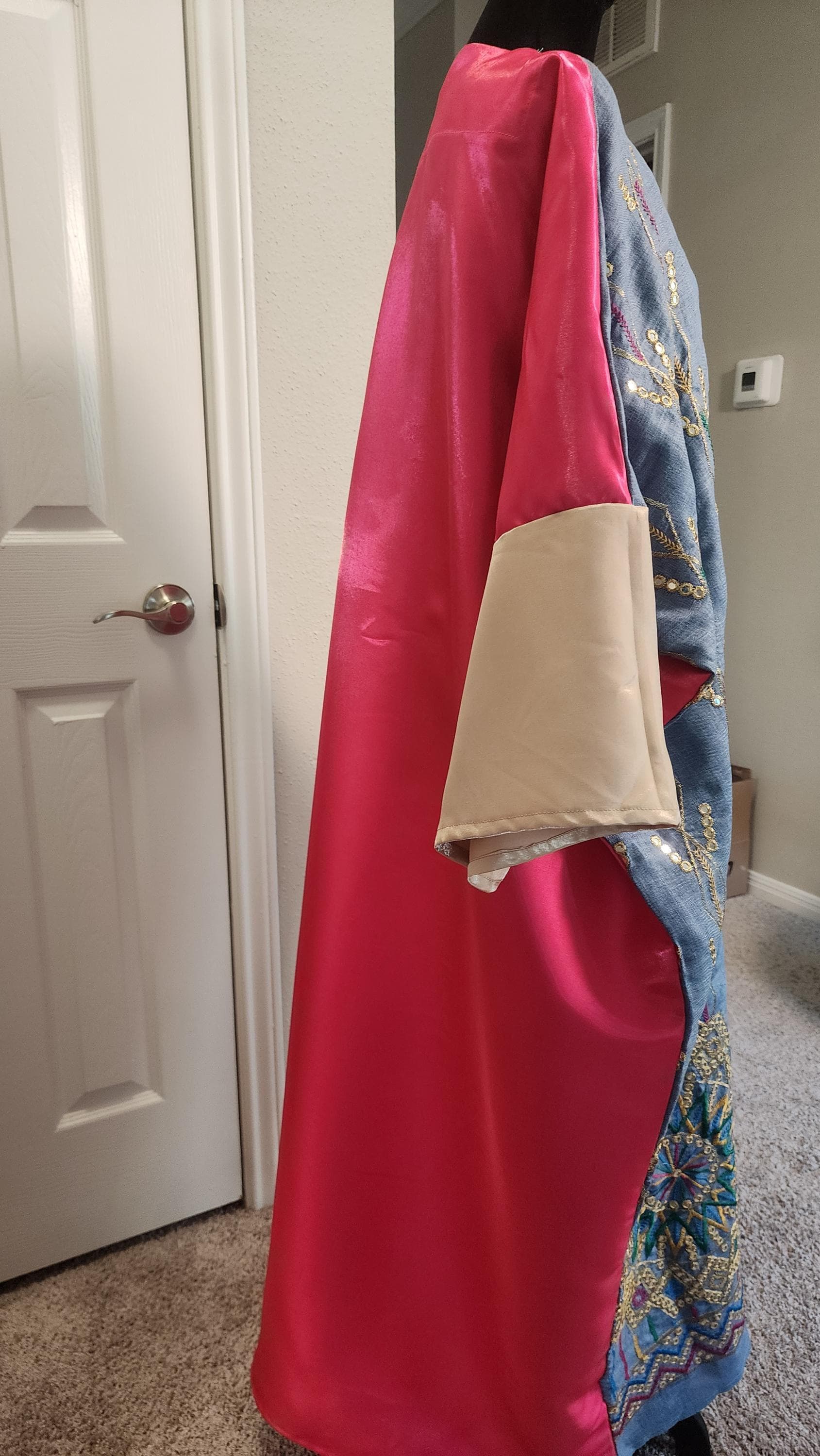 Denim & Fuchsia  Abaya Kimono with Embroidered, robe, kimono - image 4