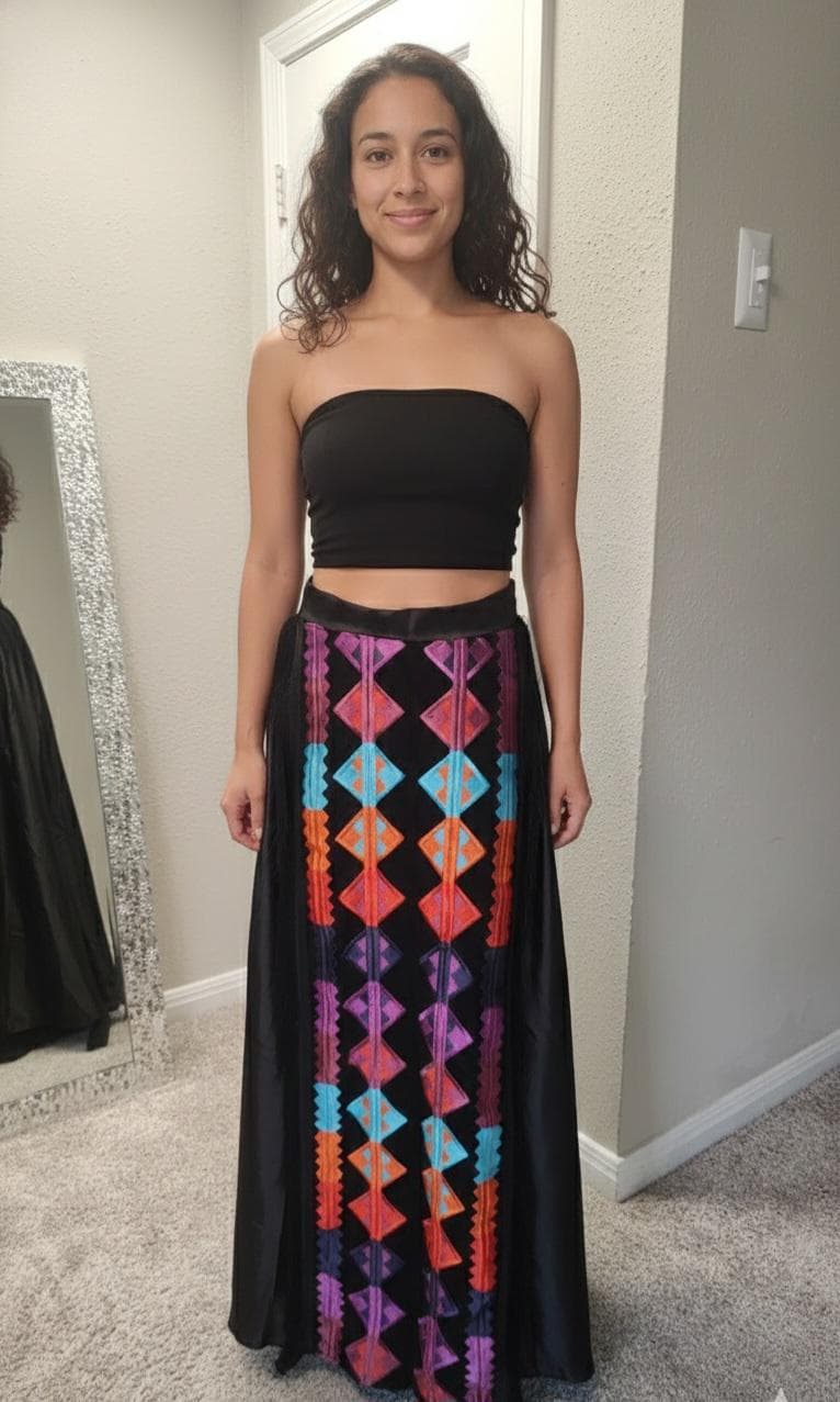 Tall high waist flare party womans oversized hem skirt with  embroidery and fringes - image 3