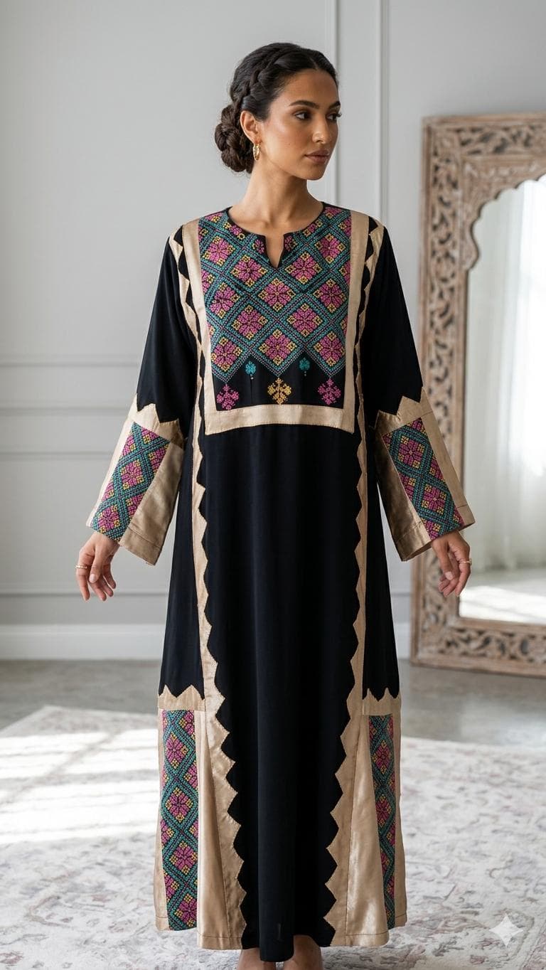 Old Palestinian Bedouin Thobe – Hand-Embroidered,redesign ,vintage