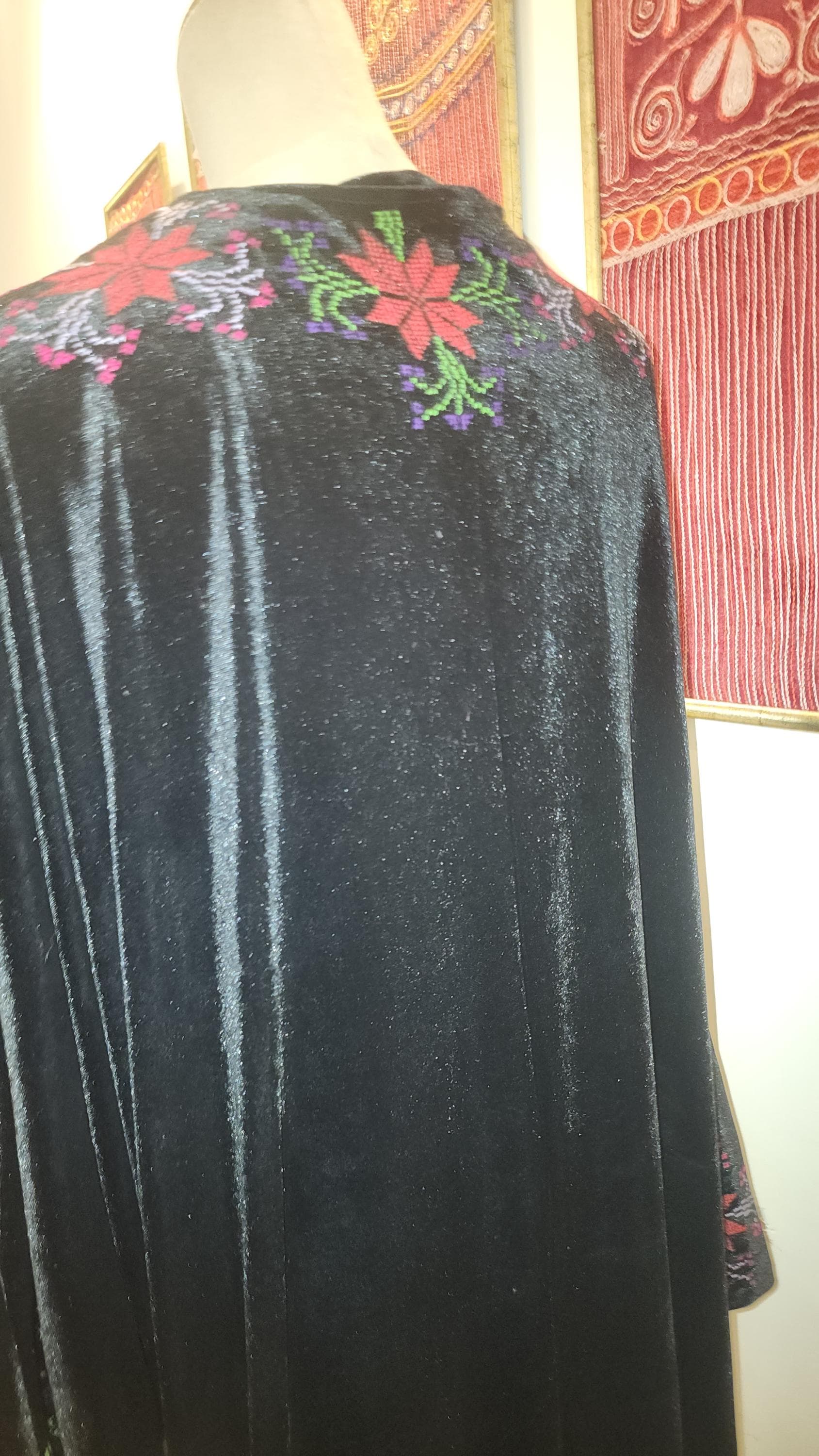 Hand Embroidered velvet Palestinian Tatreez abaya cover-up Heritage Abaya - image 4