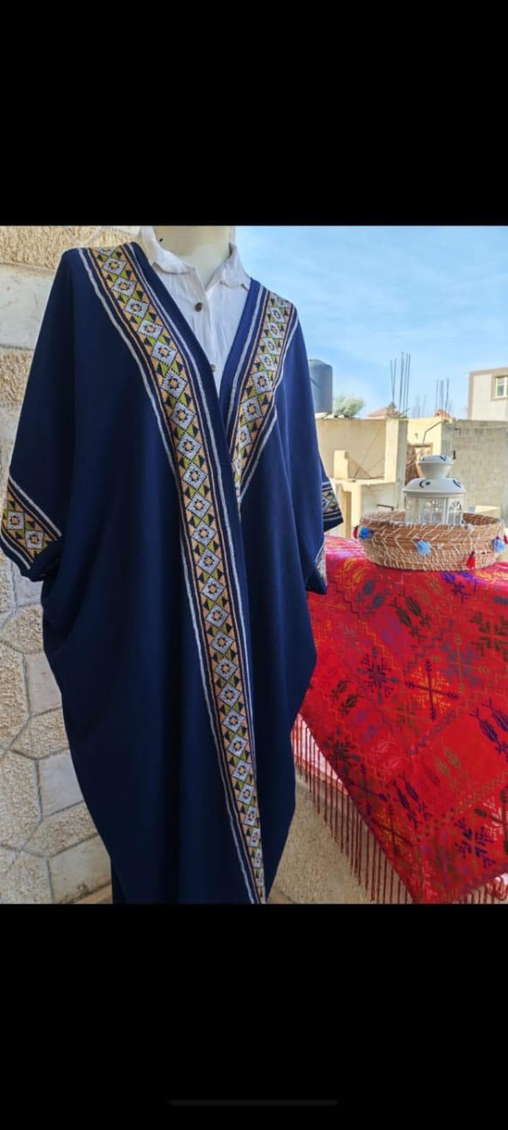 Hand-Embroidered Navy Blue Kaftan Abaya – Boho Chic Oversized Kimono - image 5