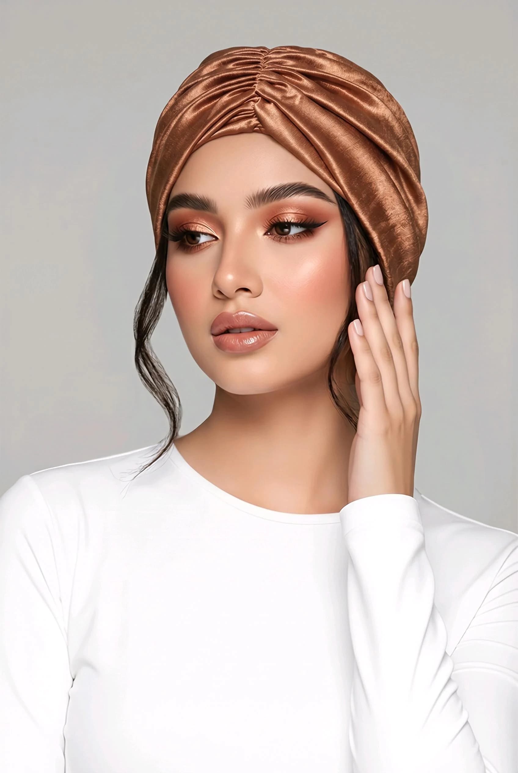Light brown velvet pleated tuban