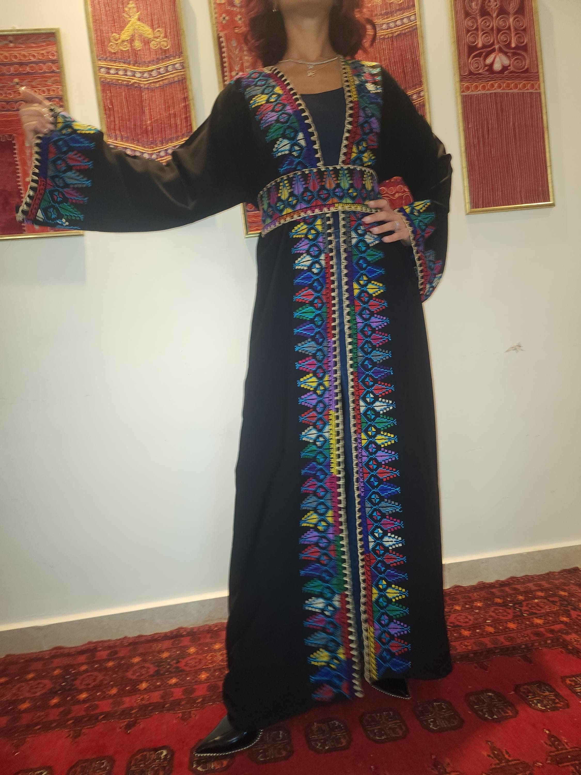 Hand Embroidered Palestinian Tatreez Abaya: Cape Shawl Kimono - image 5