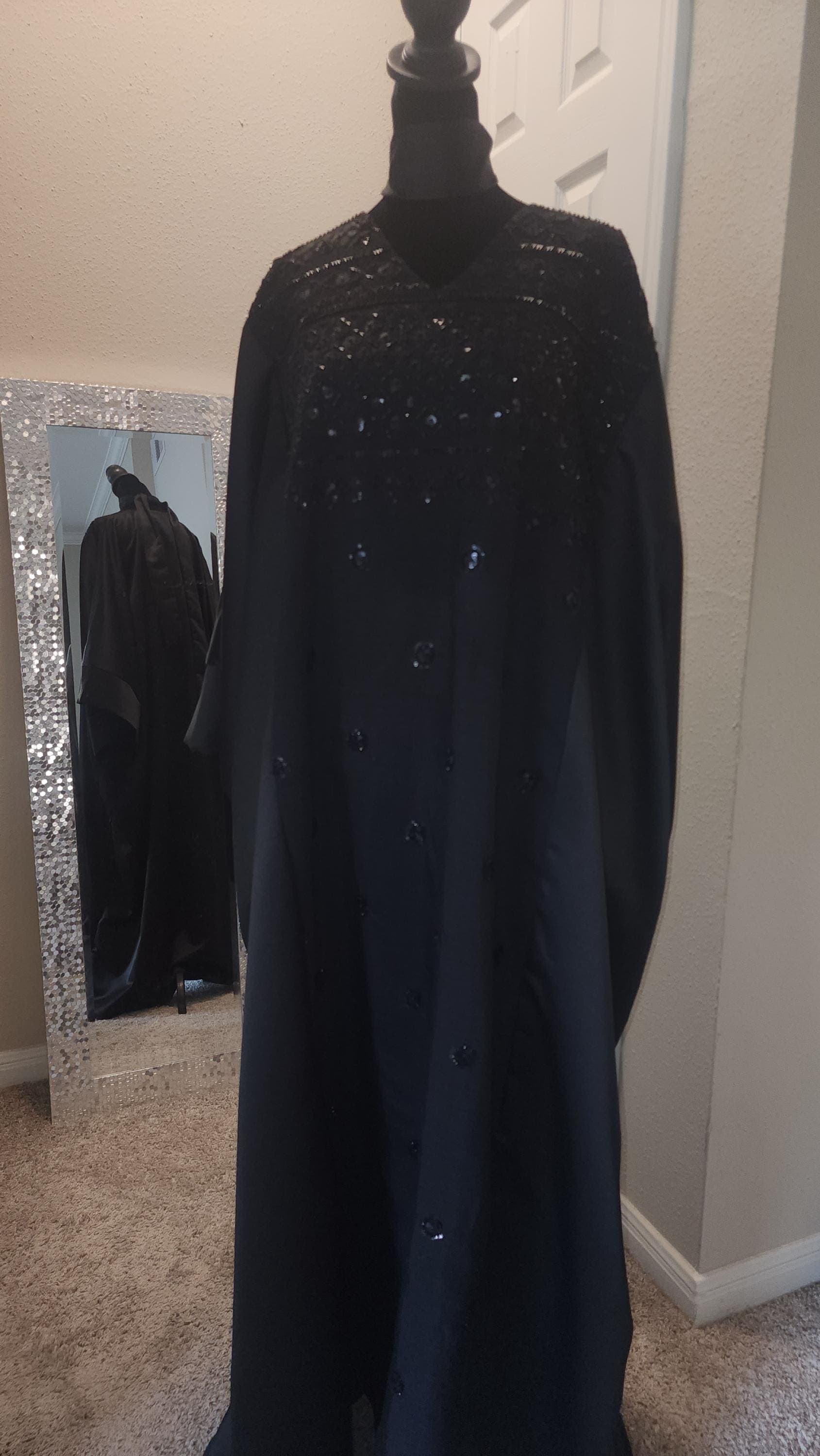 Luxury mix fabric embellished dress kaftan-style with belt - image 4